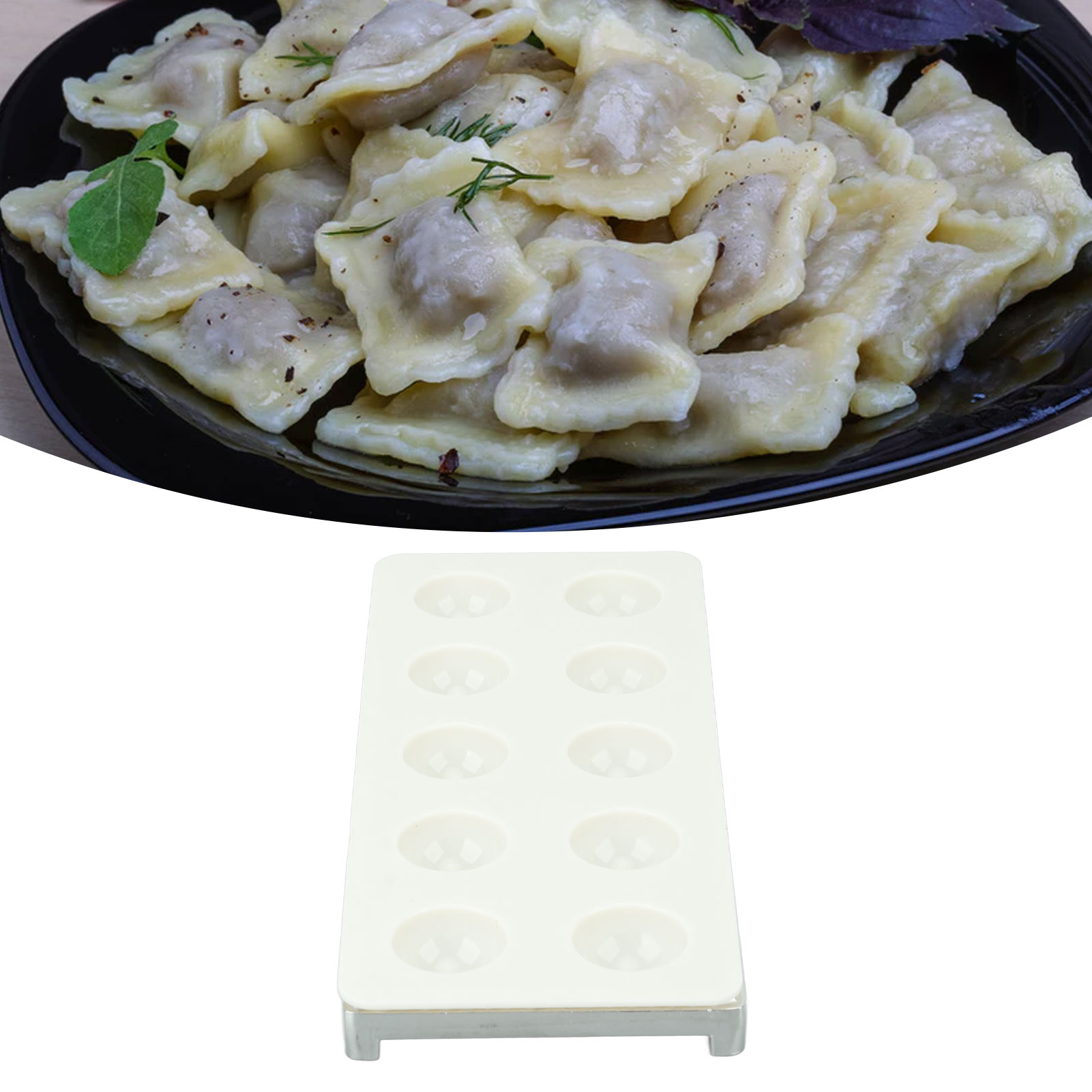 Italienische Quadratische Ravioliform Mit Zehn Mulden Und Pressplatte, Nudelmaschine, Silberfarben
