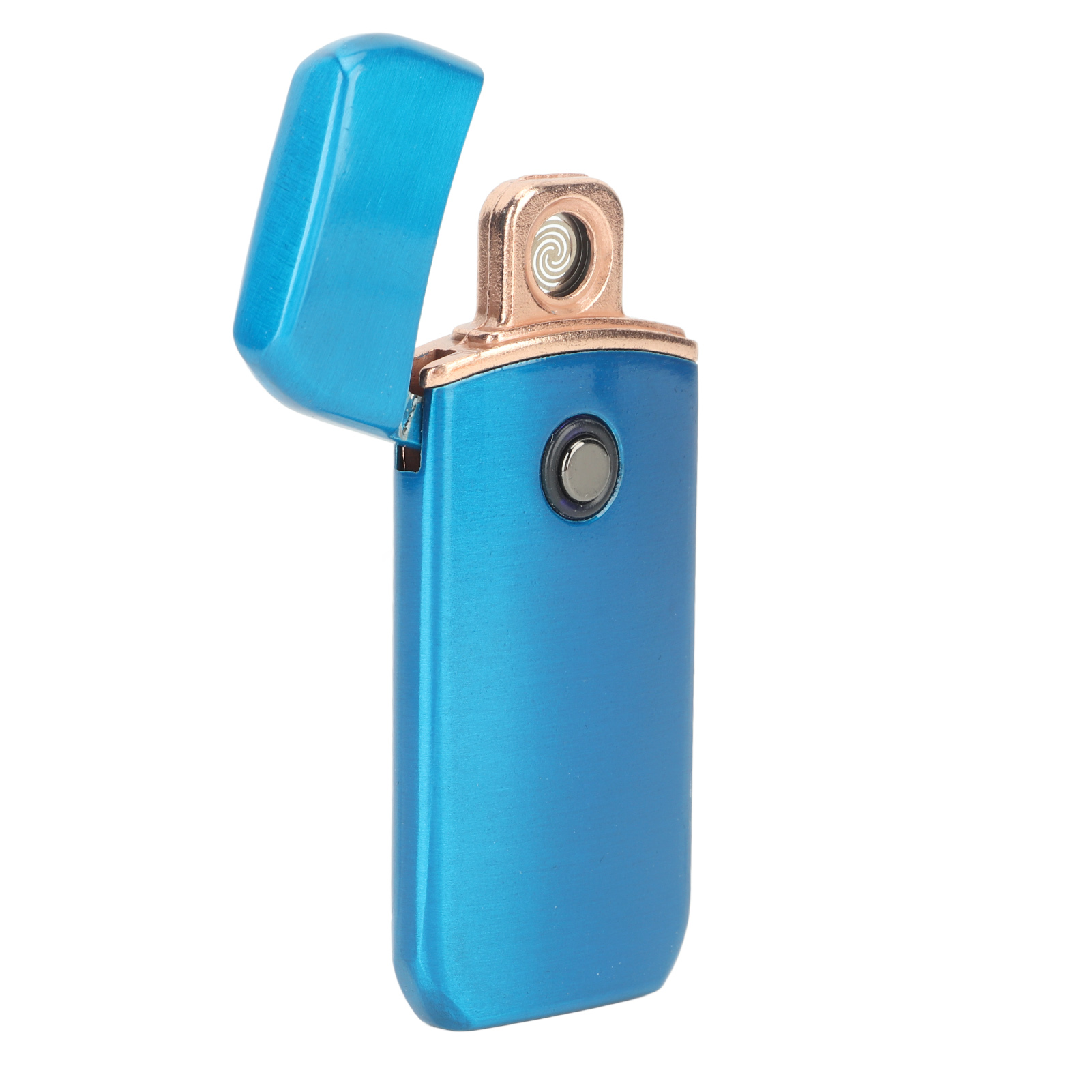 Windfestes Elektronisches Feuerzeug Mit Doppelseitigem Usb-ladeknopf Und Blauer, Gebürsteter Oberfläche