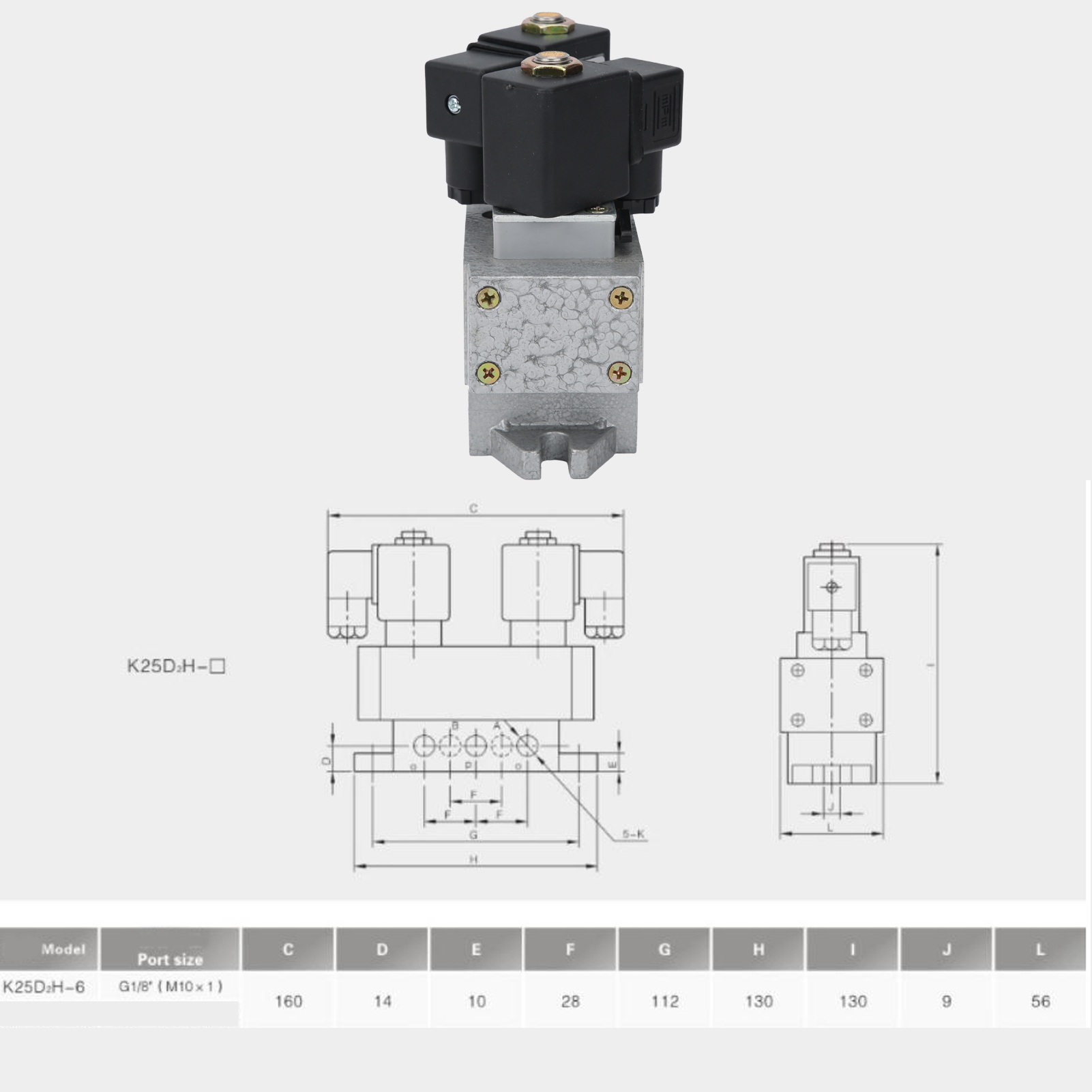 Fünfwege-, Zwei-positionen-magnetventil, Elektrisch Betätigter Doppeltwirkender Verteiler G1/8" K25d2h-6ac220v