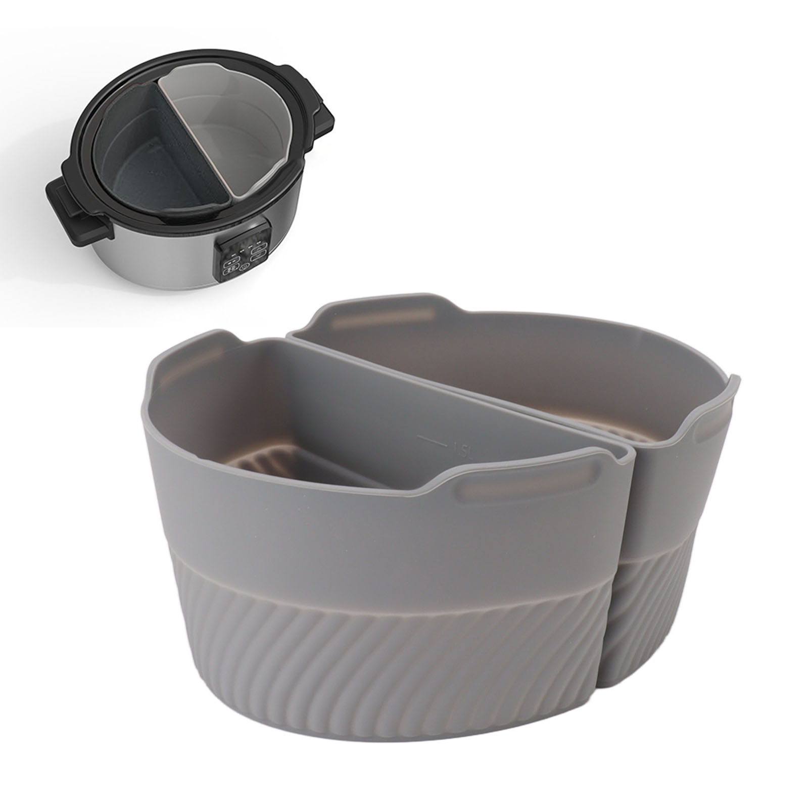 6-quart-schongarer-trennwandset, Wiederverwendbare Silikon-schongarer-einlage, Grau