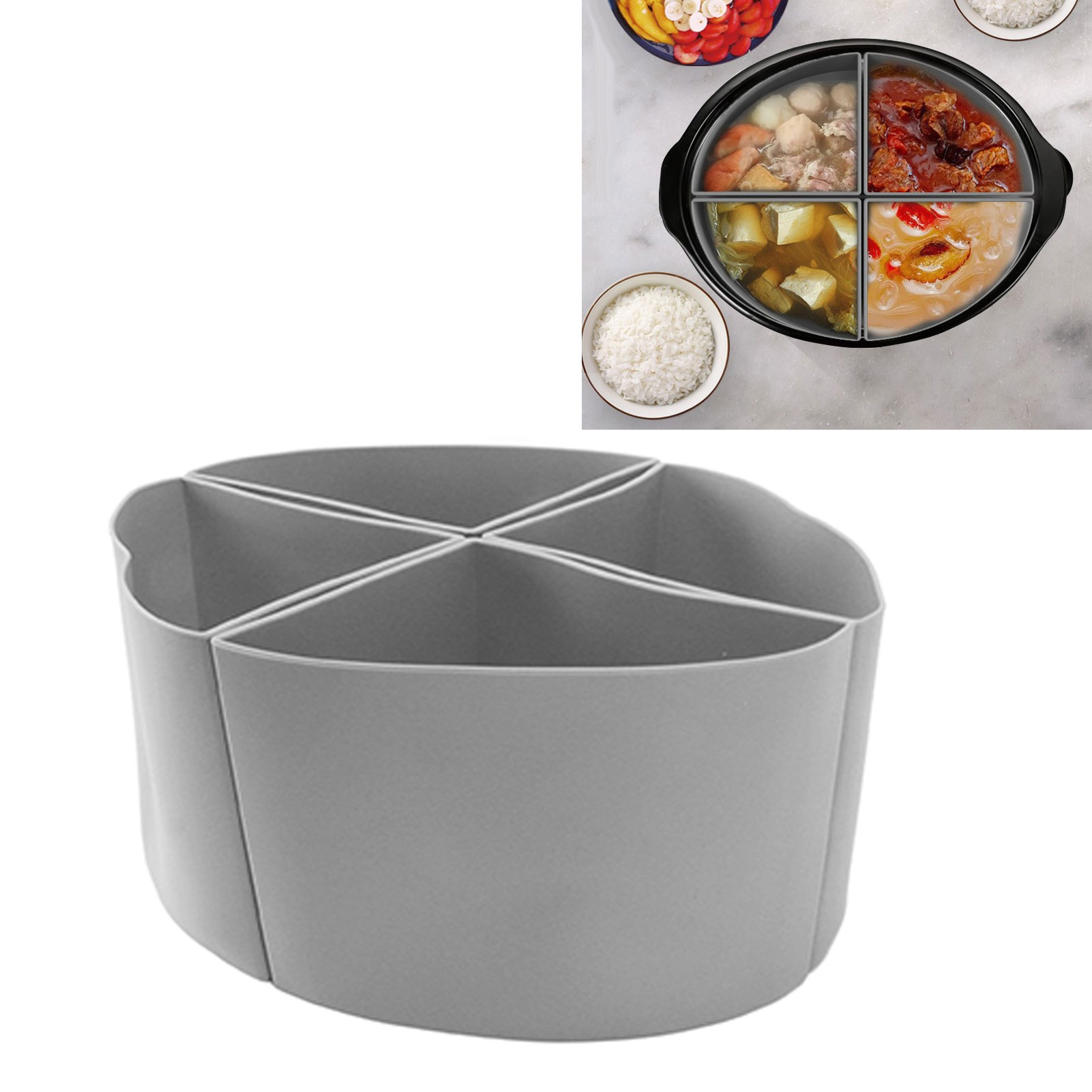 Crockpot 6qt Schongarer Mit Vierteiliger Trennwand, 4-in-1 Silikon-innentopf, Grau.