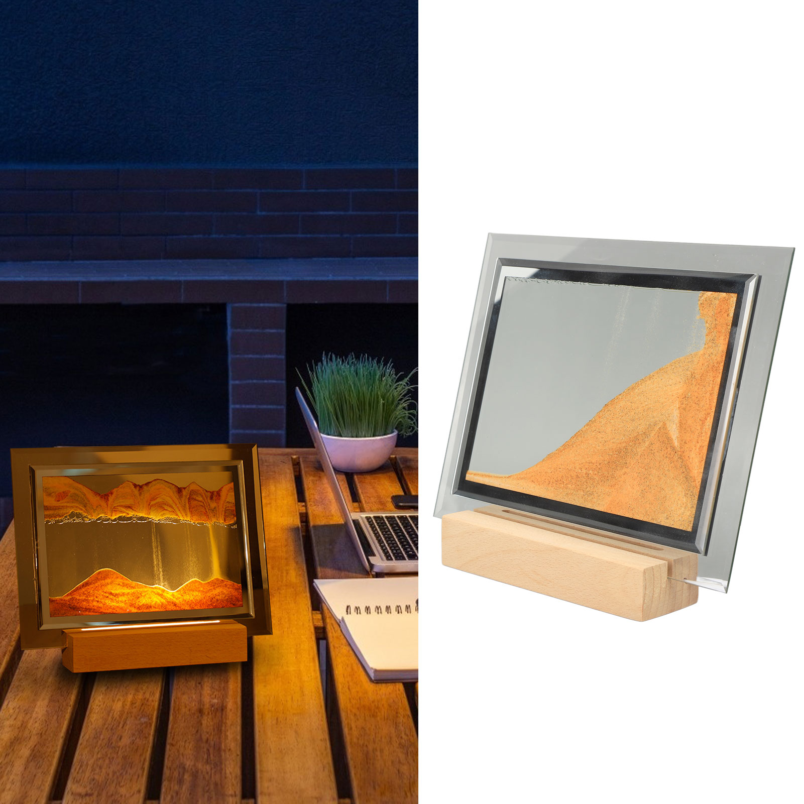 Quadratische Glas-nachtlampe Mit Treibsandmotiv, Dynamischem 3d-landschaftsmuster, Treibsandbild, Bürodekoration Für Zuhause Oder Büro.