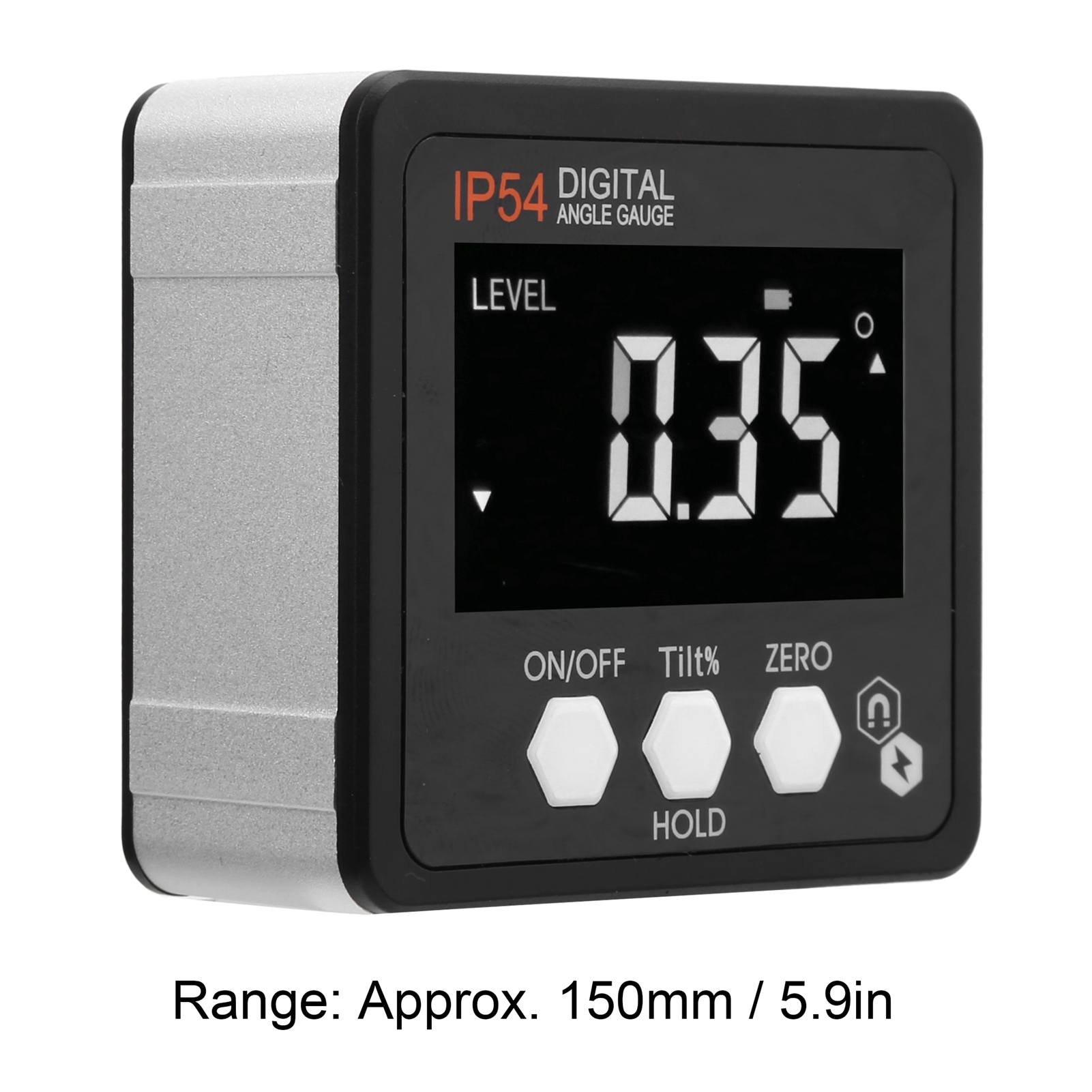 Digitaler Neigungsmesser 490° Ip54 Mit Schwarzem Hintergrund Und Weißer Beschriftung
