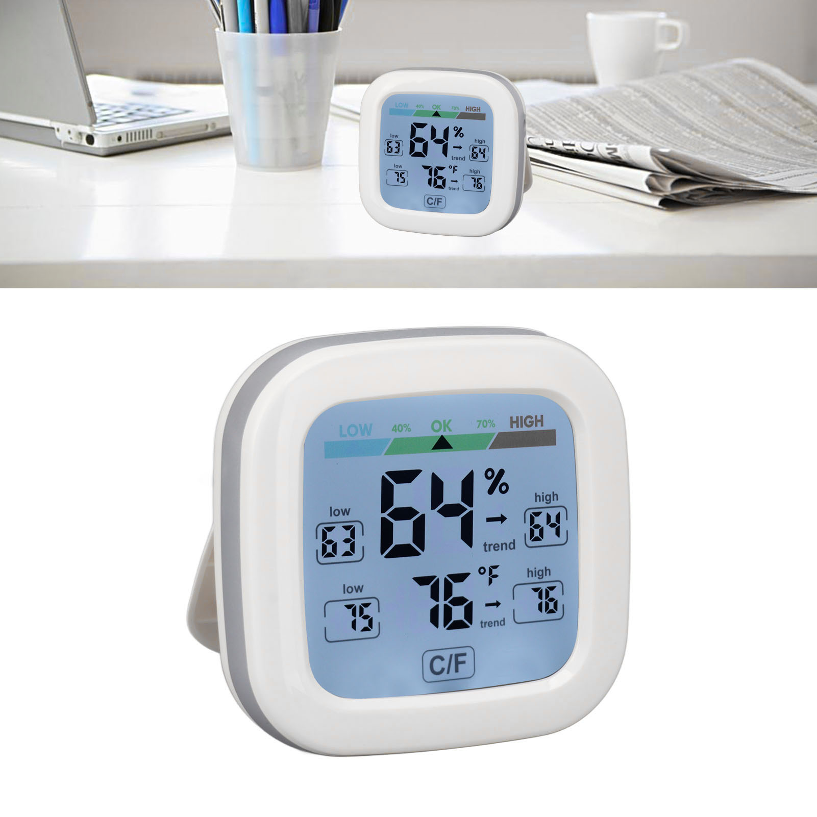 737 Farbdisplay-thermometer Und Hygrometer Für Den Innenbereich, Anzeige Des Luftfeuchtigkeitsindex, Magnetbefestigung, Standfuß