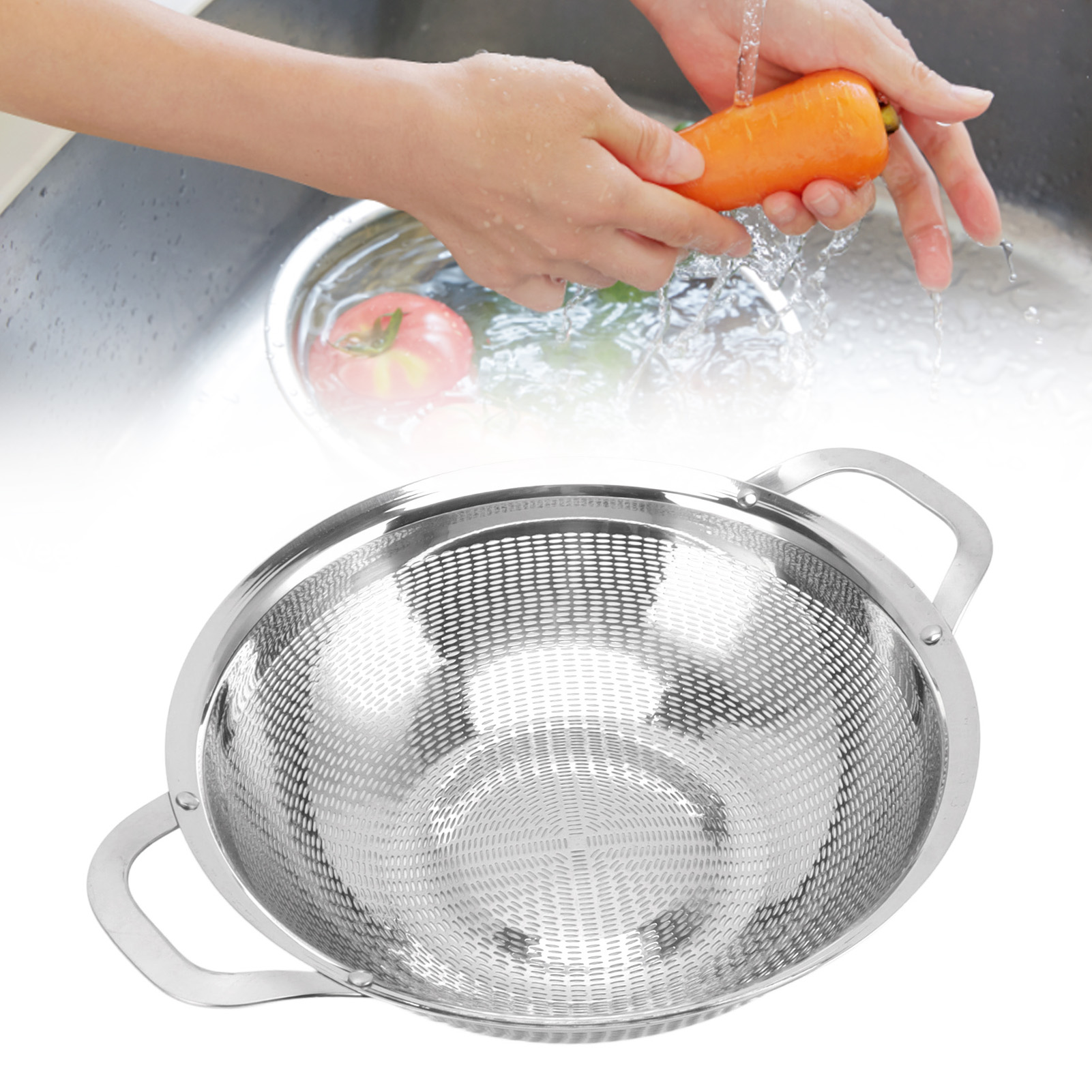 Multifunktionaler Edelstahlkorb Mit Kleinen Löchern, Reissieb, Obst- Und Gemüsekorb Mit Zwei Griffen, Abtropfkorb, Drahtkorb, Siebkorb, 18 Cm