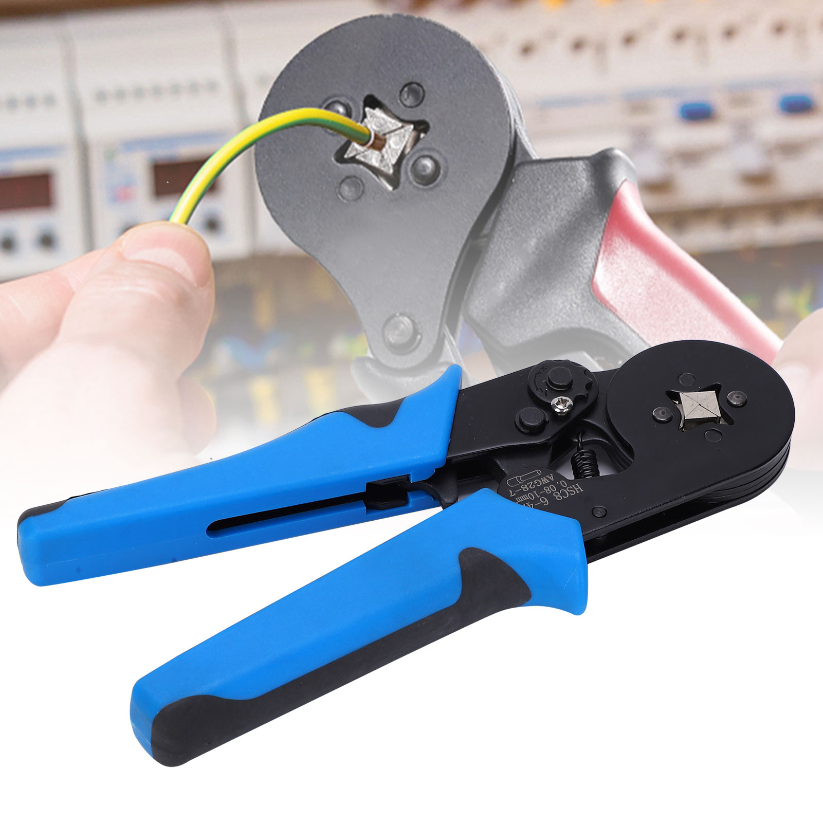 Verbesserte Vierfach-crimpzange Hsc8 6-4a Für 0,08–10 Mm Rohrverbinder, Kaltcrimpzange Mit Blau-schwarzem Griff