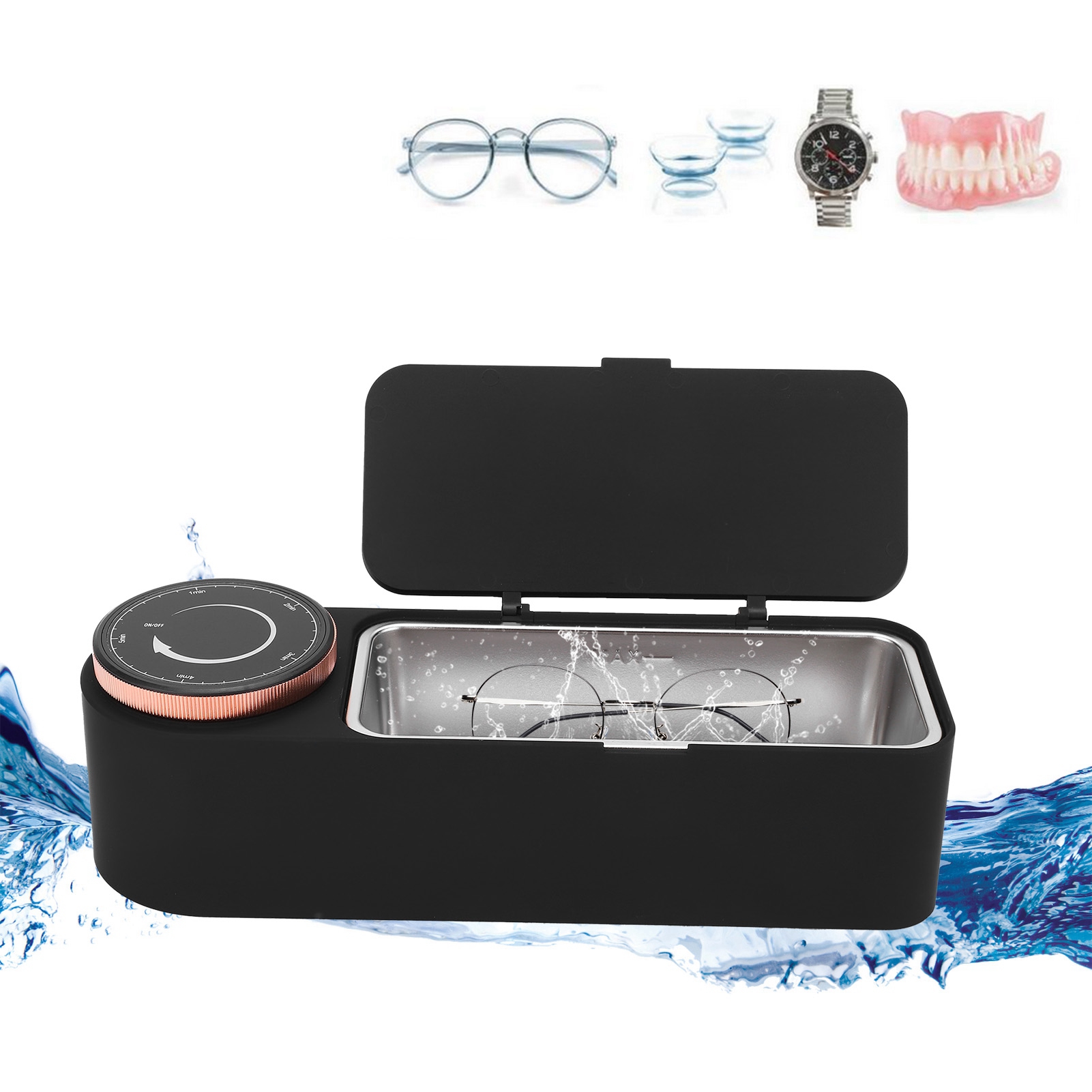 Mk-188 Schwarzer 650ml Mini-hochfrequenz-ultraschallreiniger Für Uhren, Zahnprothesen, Mobiltelefone, Motherboards, Brillen Und Schmuck (europäischer Standard Ac220-240v)