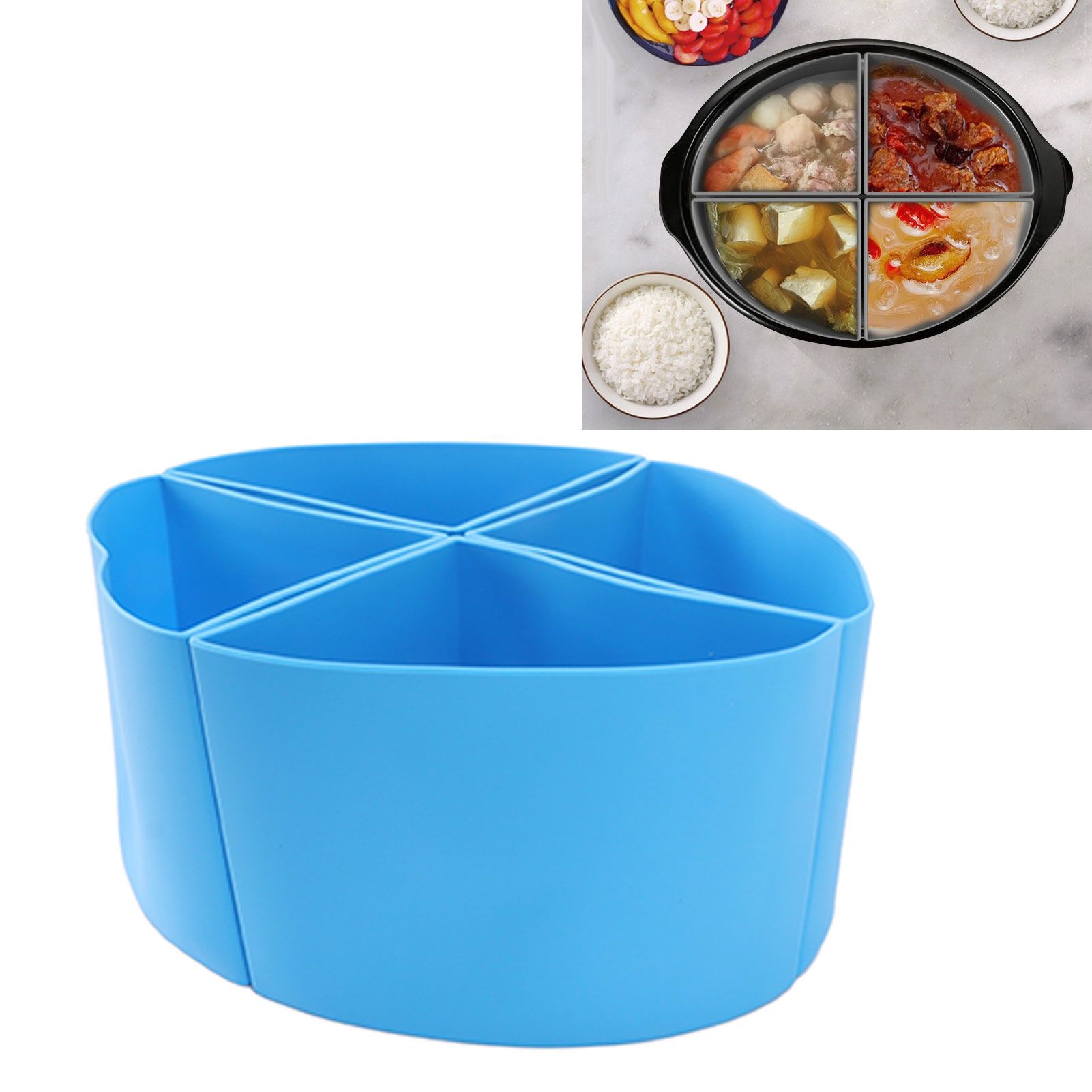Crockpot 6qt Schongarer Mit Vier Kammern, 4-in-1 Silikon-innentopf, Blau.