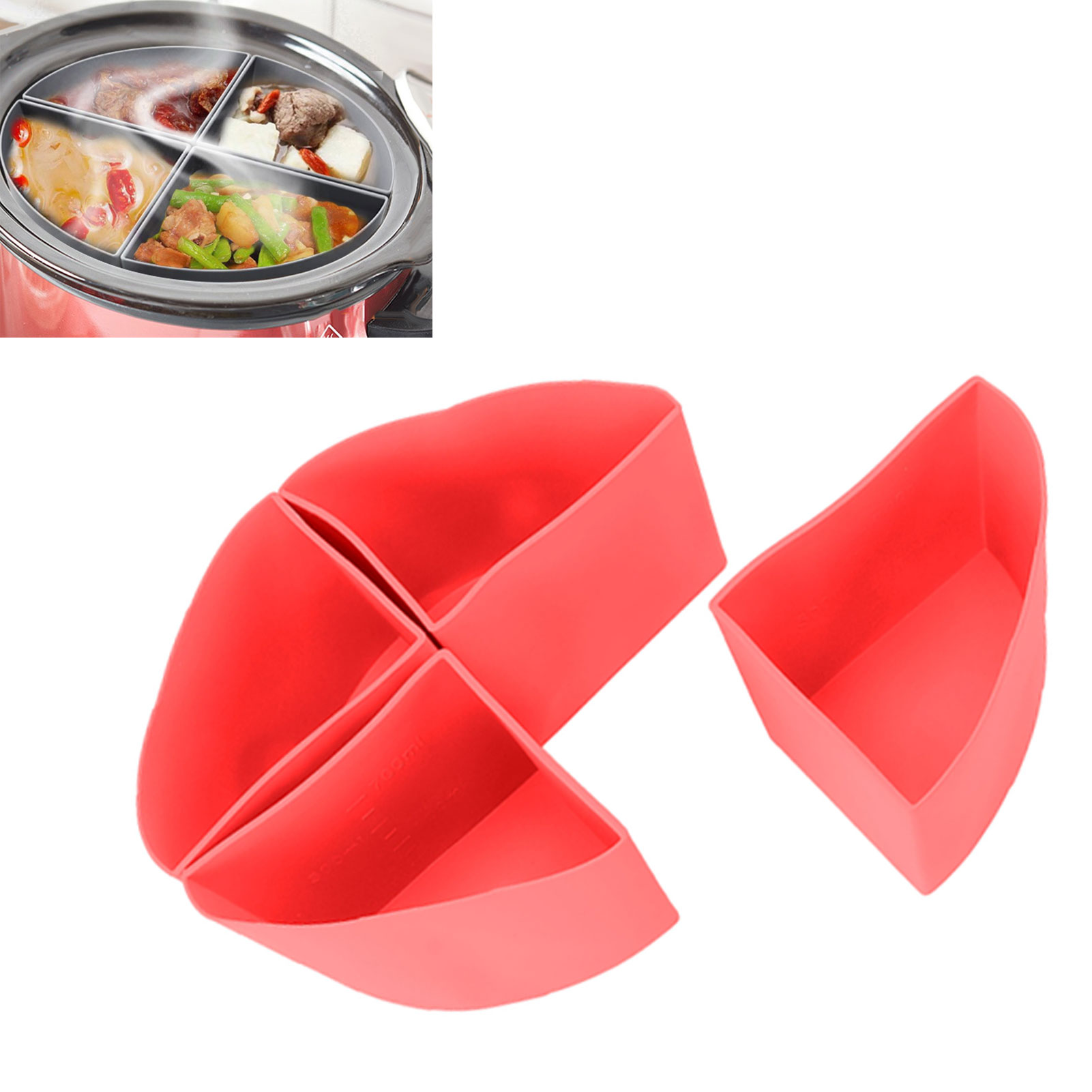 Crockpot 6qt Schongarer Mit Vierteiliger Trennwand, 4-in-1 Silikon-innentopf, Rot.