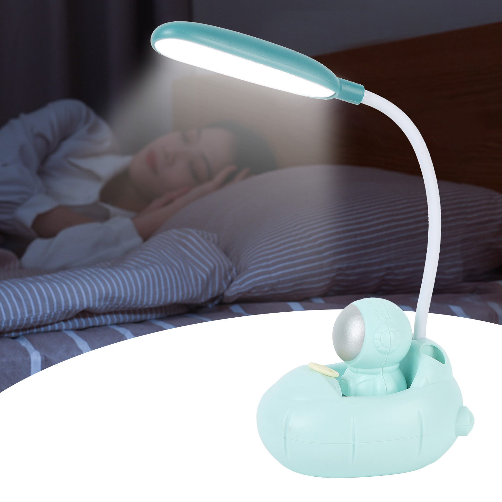 Nachttischlampe Im Astronauten-stil Mit Led-technologie, Die Die Augen Beim Lernen Und Lesen Schützt, Mit Stifthalter Und Usb-ladefunktion.