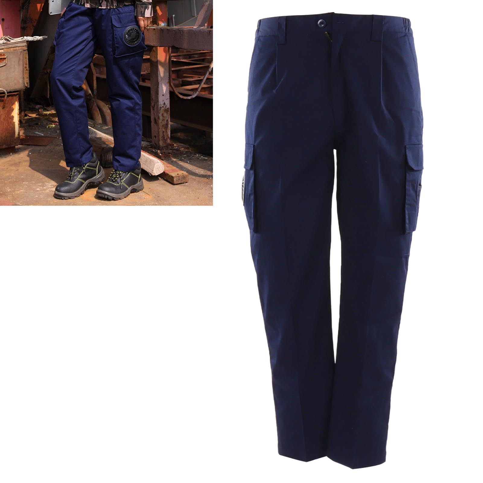 Kühlende Sommerhose Mit Integriertem Ventilator, Hitzeschutzhose Für Baustellen, Herren, Marineblau, Größe Xl