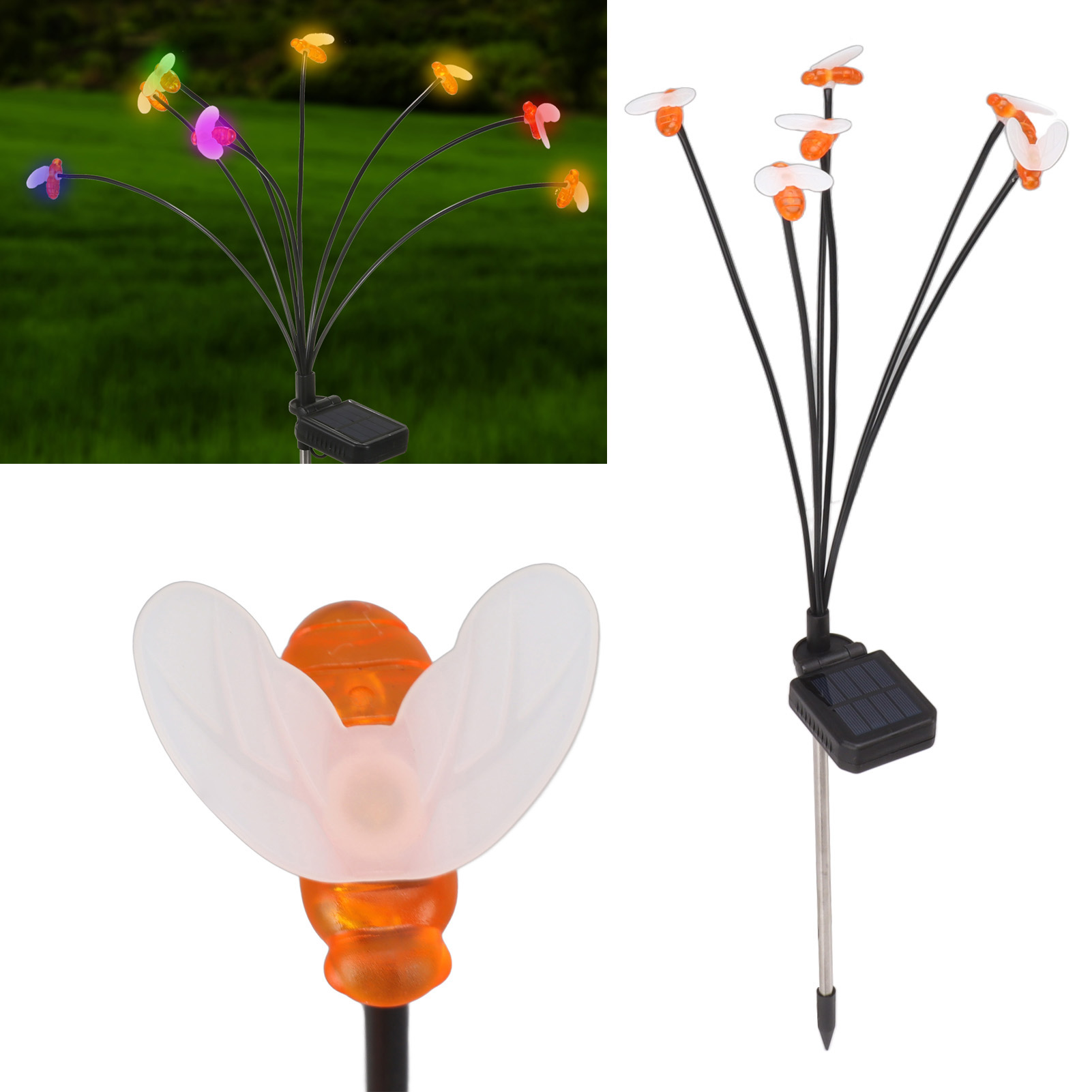 Solar-stehlampe, Bienen-stehlampe, Dekorative Gartenlampe, Stehlampe Mit Windeffekt, Dekorative Außenlampe, Wasserdichte Solarlampe, Dekoration Für Garten, Rasen, Hochzeit, Weihnachten, 6-köpfige Bien