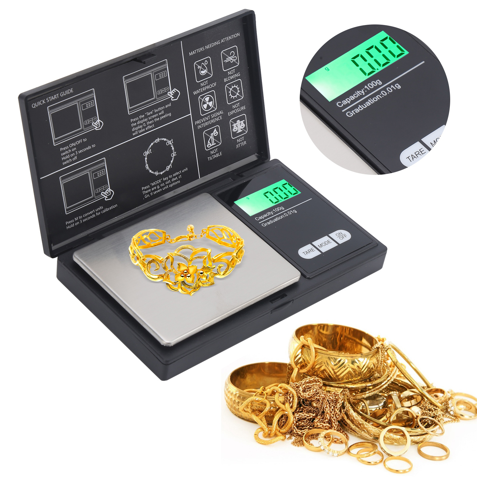 Tragbare Elektronische Waage Für Gold, Schmuck Und Heilkräuter, 1 Kg/0,1 G.