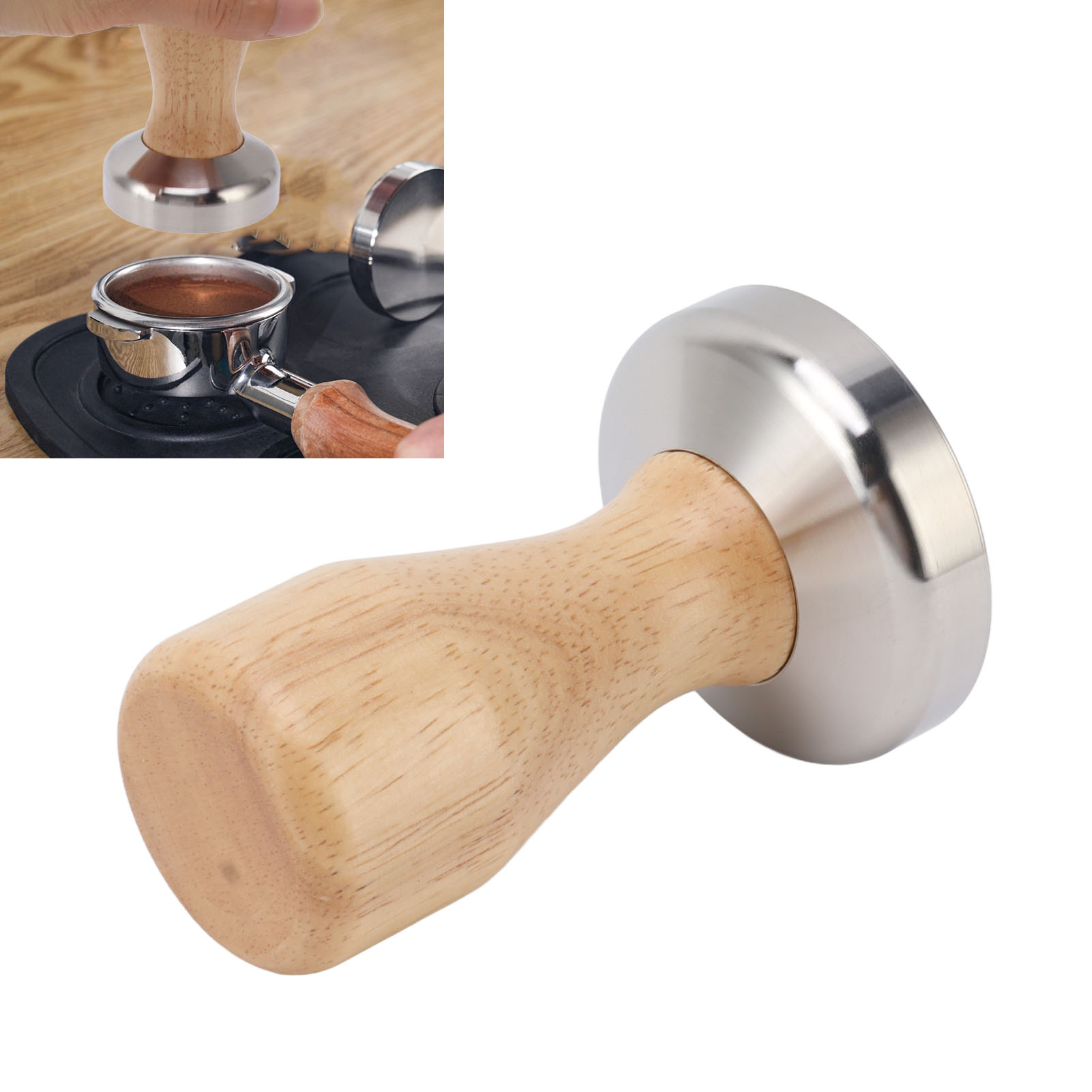 Kaffeetamper, Tamperhammer Aus Edelstahl 304, Kaffeetamper Aus Massivholz, 58 Mm.