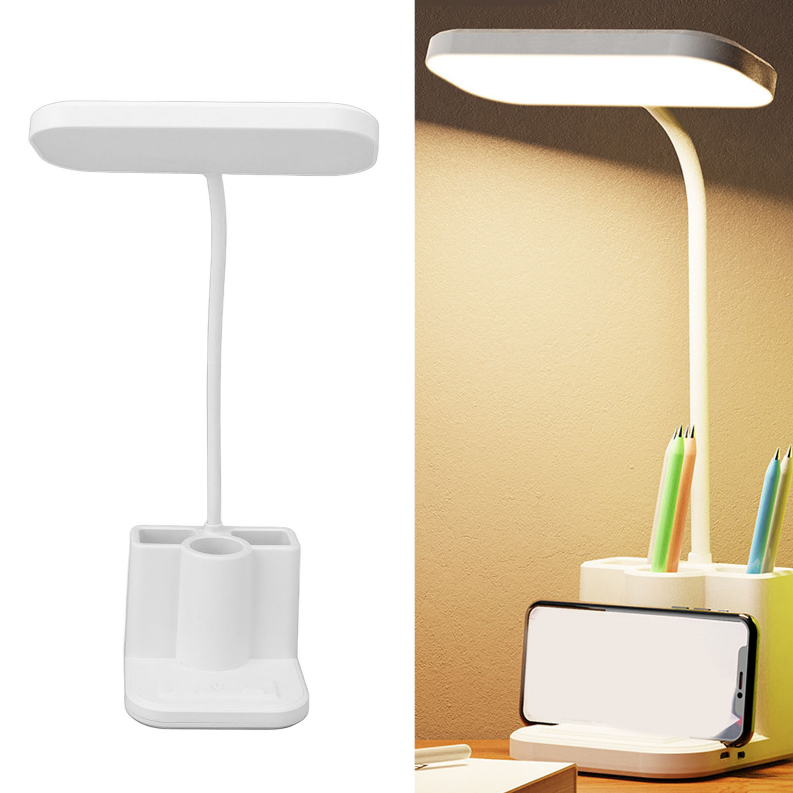 Schreibtischlampe Mit Stifthalter, Touch-dimmer Und Farbeinstellung, Augenschutz, 3 Farbtemperaturen, Wiederaufladbar, Geeignet Für Studentenwohnheime Und Kinderzimmer.