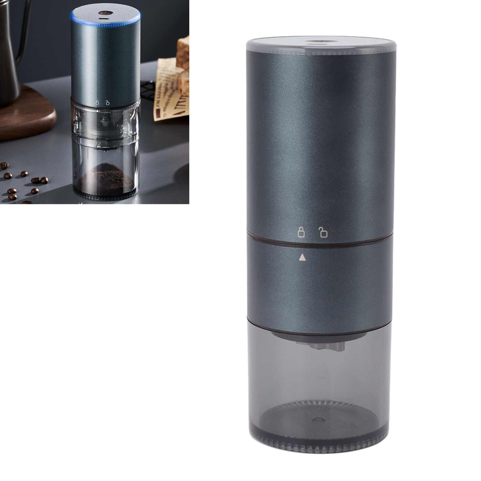 Elektrische Kaffeemühle Mit Gleichmäßigem Mahlgrad, Wiederaufladbare Automatische Kaffeemühle, Blaugrau.