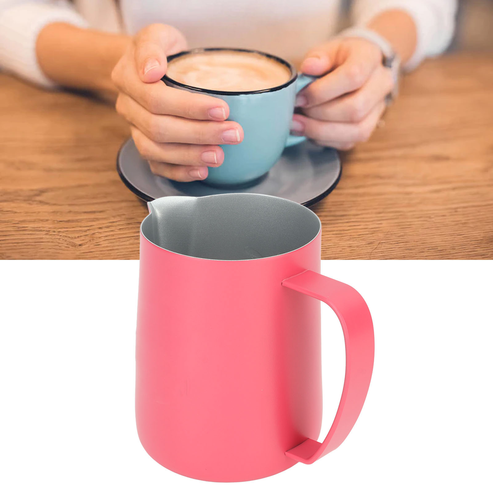 Swan Art Edelstahl-latte-becher 600 Ml Mit Spitzem Ausguss, Ideal Zum Aufschäumen Von Milch, Kirschrot.