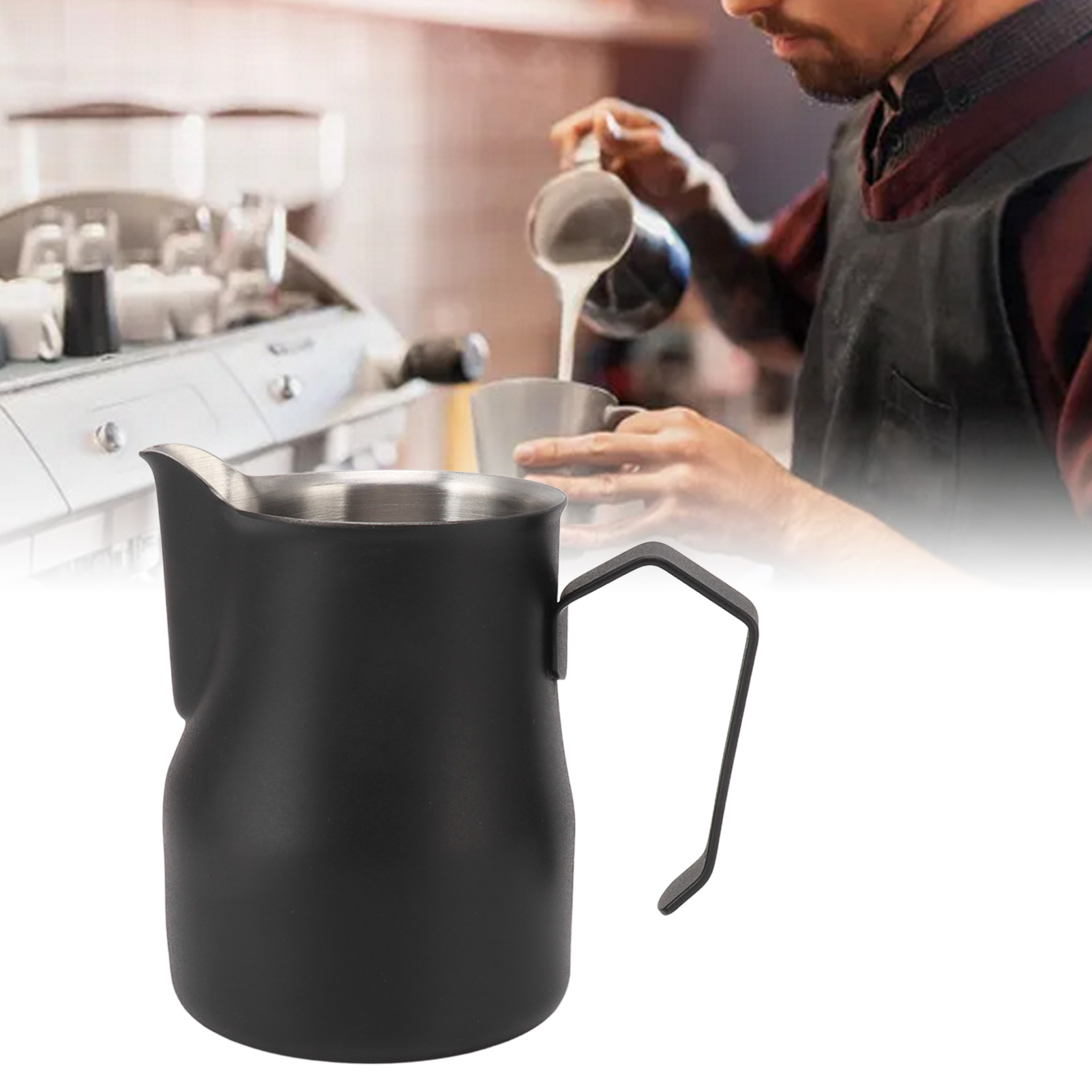 Messbecher Aus Italienischem Edelstahl 304 Mit Ausgießer, Milchaufschäumkännchen, Milchspatel, Latte-art-becher, Matt Schwarz, 350 Ml