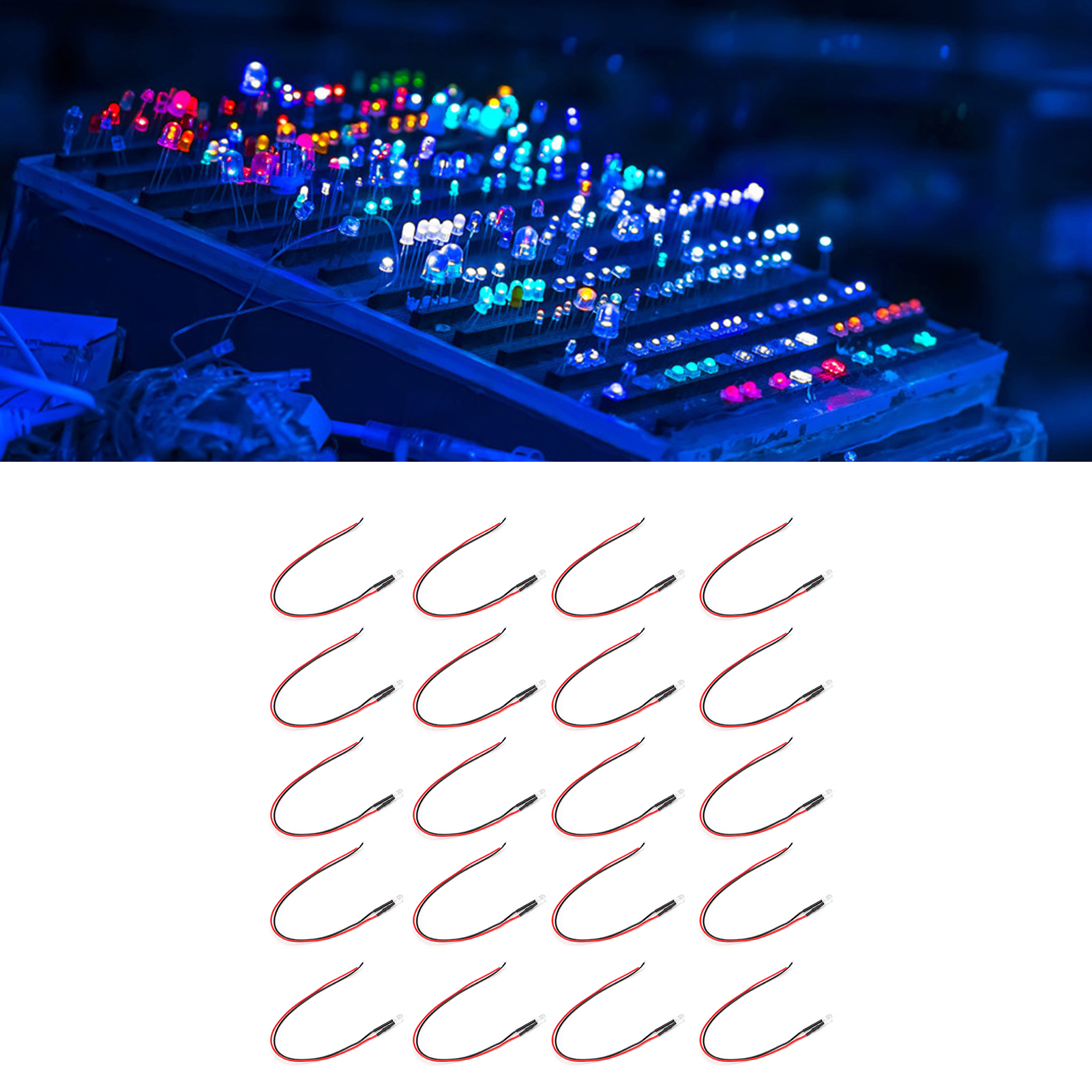 Packung Mit 20 Runden Leds Mit 5 Mm Durchmesser, 12 V, Konstanter Helligkeit, Hohe Helligkeit, Durchgangslochmontage, Weiß/rot.