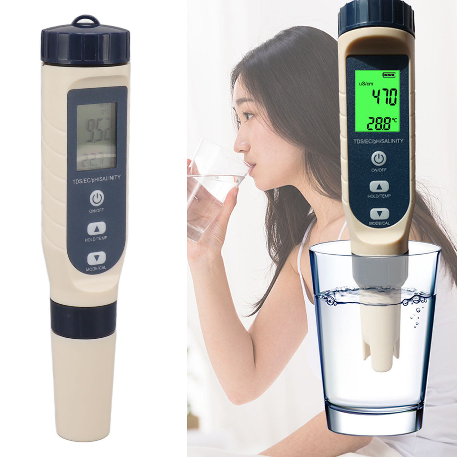 Multifunktionales 5-in-1-wasserqualitätsmessgerät (tds/ph-meter, Salinometer, Thermometer Und Ec-stift)