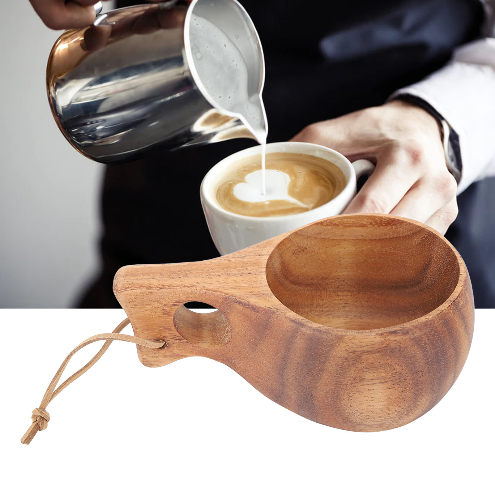 220 Ml Finnischer Holzbecher Mit Henkel, Tragbarer Becher, Milchbecher, Kaffeebecher, Becher Mit Einem Loch