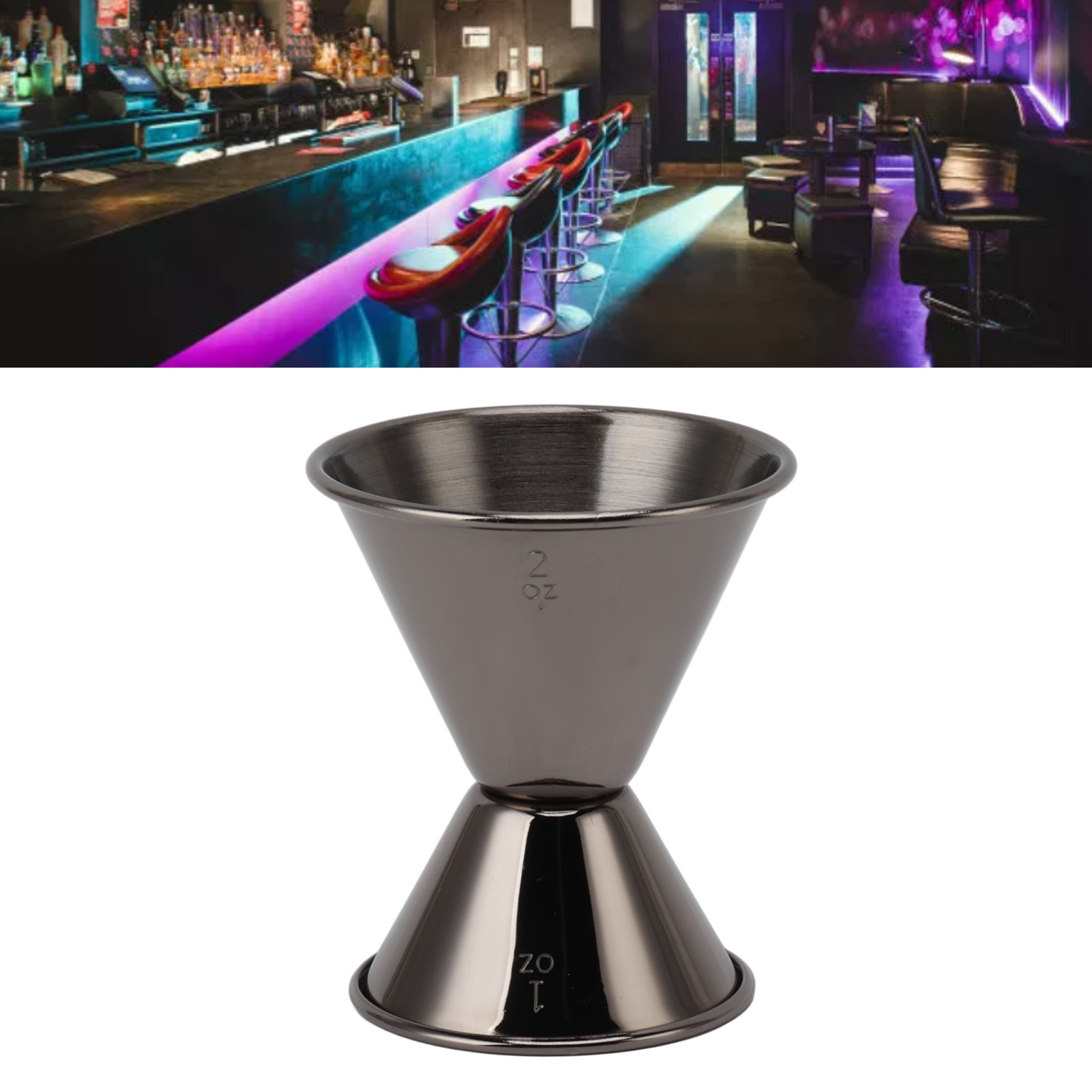 Messbecher Aus Edelstahl 304, Bar-messbehälter, Spender, Japanischer Doppelbecher (in Unzen), Schwarz Verzinnt