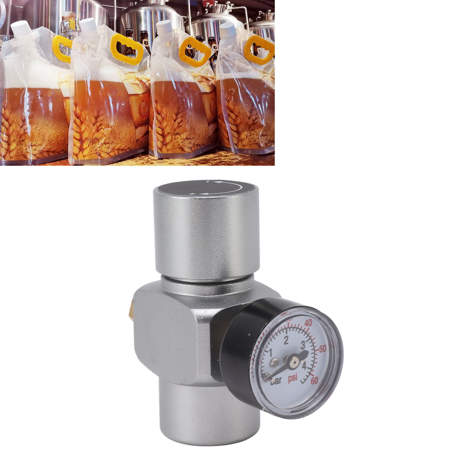 Druckminderer Für Craft-bier-kühler, 0-60 Psi Druckminderer Mit Vierkantgewindekopf + Weißem Gewindekopf