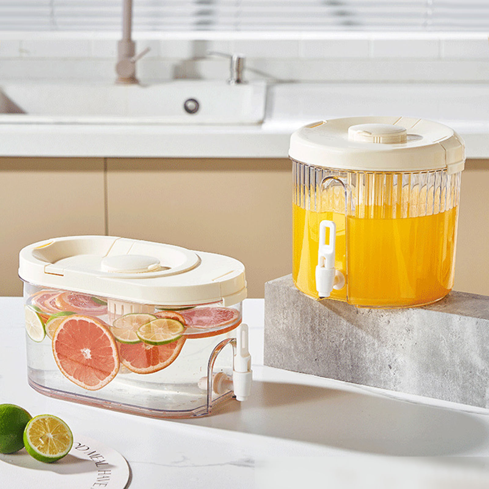 Frischwasserkaraffe Fürs Sommercamping, Eistee Mit Zitrone, Kräutertee, Frischwasserkaraffe Mit Zapfhahn, Cremiger Geschmack, Kaltwasserkaraffe Für Den Kühlschrank, Ovale Form