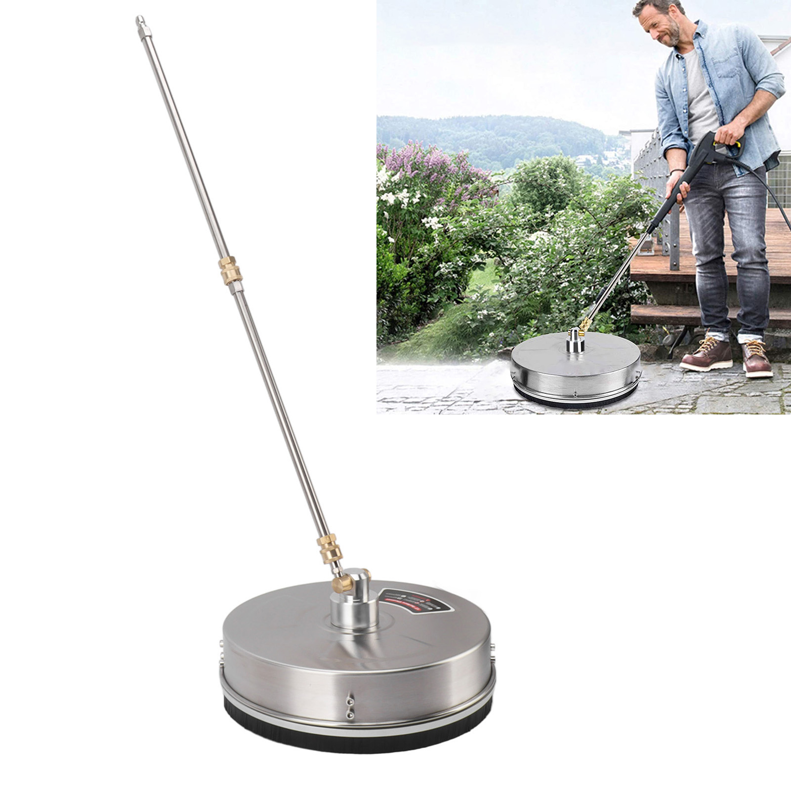 33 Cm (13 Zoll) Hochdruckreiniger Ohne Räder, Aus Edelstahl Mit Teleskopstange, 4000 Psi Bodenreinigungsplatte