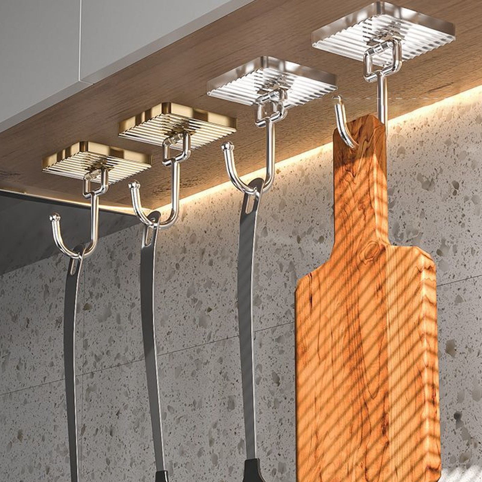 Bohrfreie Haken, Extrem Starke Selbstklebende Wandhaken, Hinterlassen Keine Spuren, Universell Einsetzbar Für Küchen, Badezimmer Und Toiletten, Transparent, Champagnerfarben.