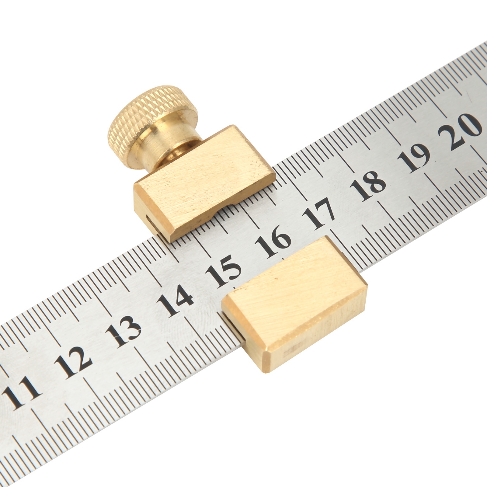 Anschlagblock Für Stahllineale, Markierpositionierer Für Holzbearbeitung, Anschlag Aus Messing. Kompatible Stahllinealbreite: 26–30 Mm. Maximale Reichweite: 300 Mm.