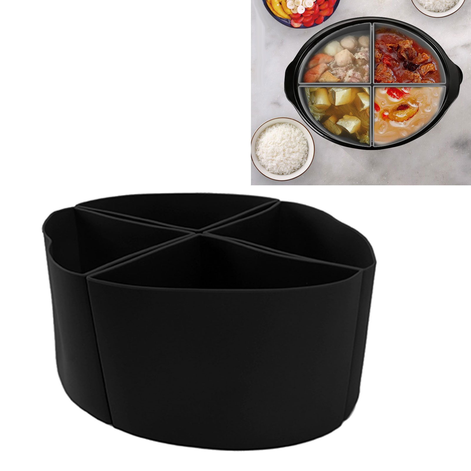 Crockpot 6qt Schongarer Mit Vier Kammern, 4-in-1 Silikon-innentopf, Schwarz.
