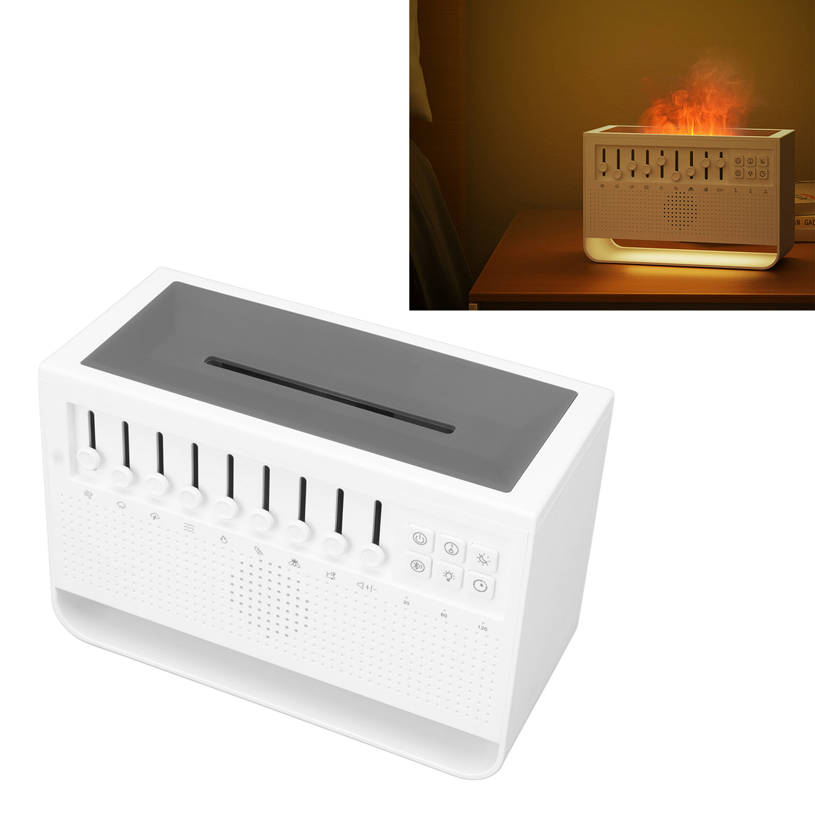 Aromadiffusor Mit Weißem Rauschen Und Simulierter Flamme, Usb-ultraschall-luftbefeuchter Für Zuhause/büro, Ätherischer Öldiffusor Als Geschenk.