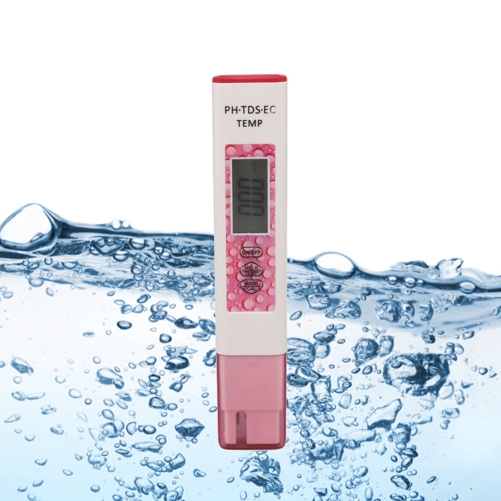 Vier-in-eins-wasserqualitätstester, Tds-stift, Tragbarer Ec-wassertester, Ph-tester, Säuremessgerät (rosa).