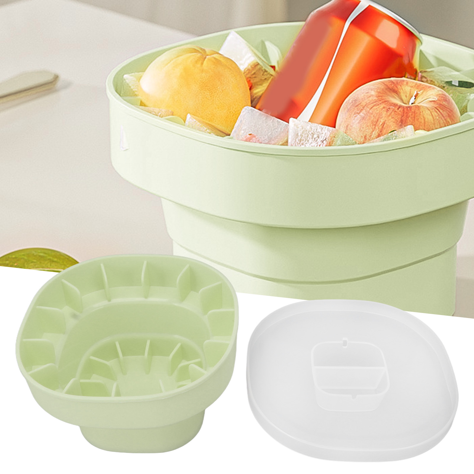 Zusammenklappbarer, Teleskopierbarer Eisbehälter Aus Silikon, Selbstgemachte Eiswürfelform, Lebensmittelechter, Flexibler Eisbehälter Für Den Gewerblichen Und Privaten Gebrauch, Matcha-grün.