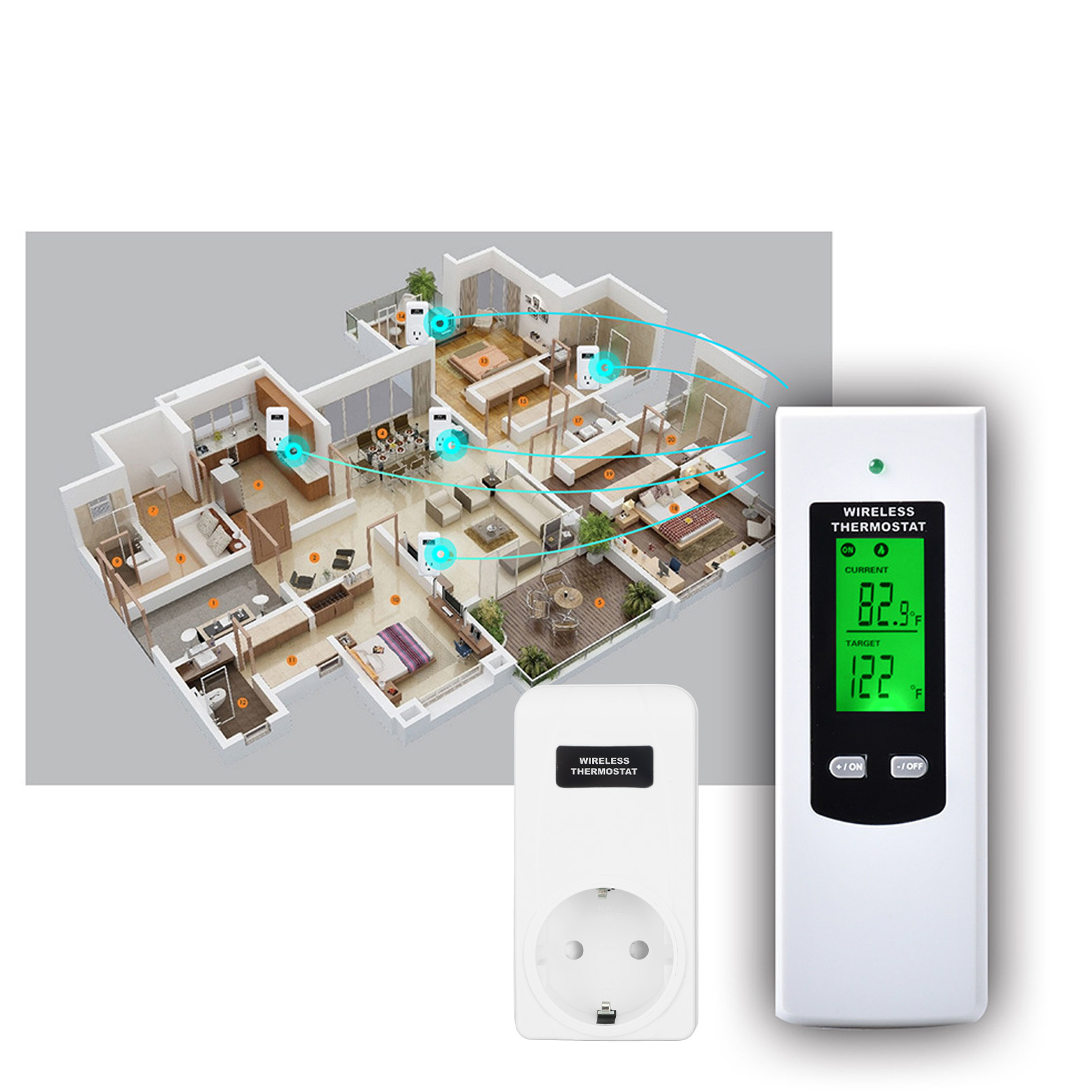 Drahtloser Thermostat Zum Einstecken, Digitaler Thermostat, Temperaturregler Mit Lcd-anzeige, Geeignet Für Tragbare Heizgeräte, Wandheizungen, Fenster, Klimaanlagen Usw.