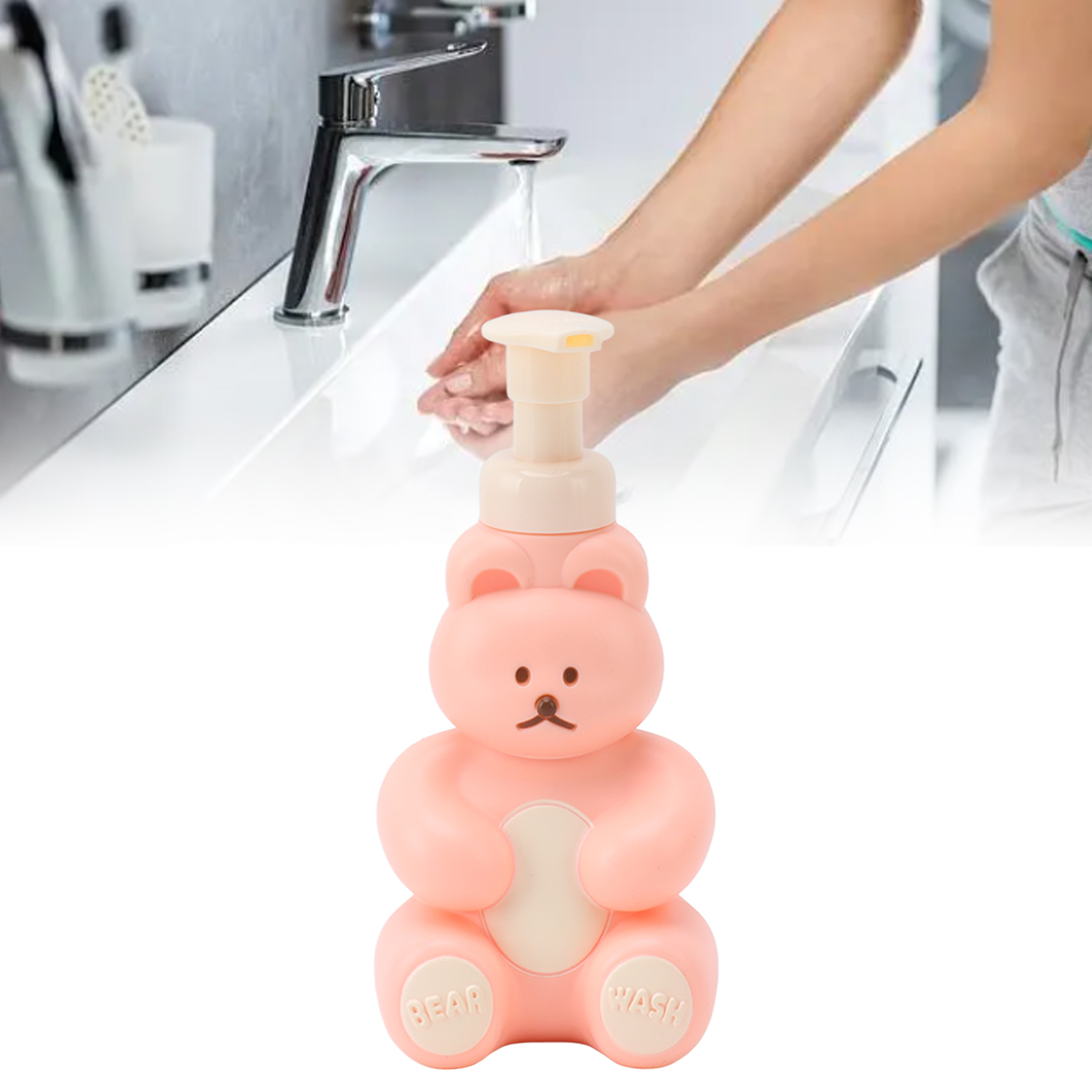 Niedliche, Bärenförmige Pumpflasche Mit Großem Fassungsvermögen, Spender Für Gesichtsreinigung, Duschgel Und Handseife Große Erdbeerrosa Handseifenflasche.