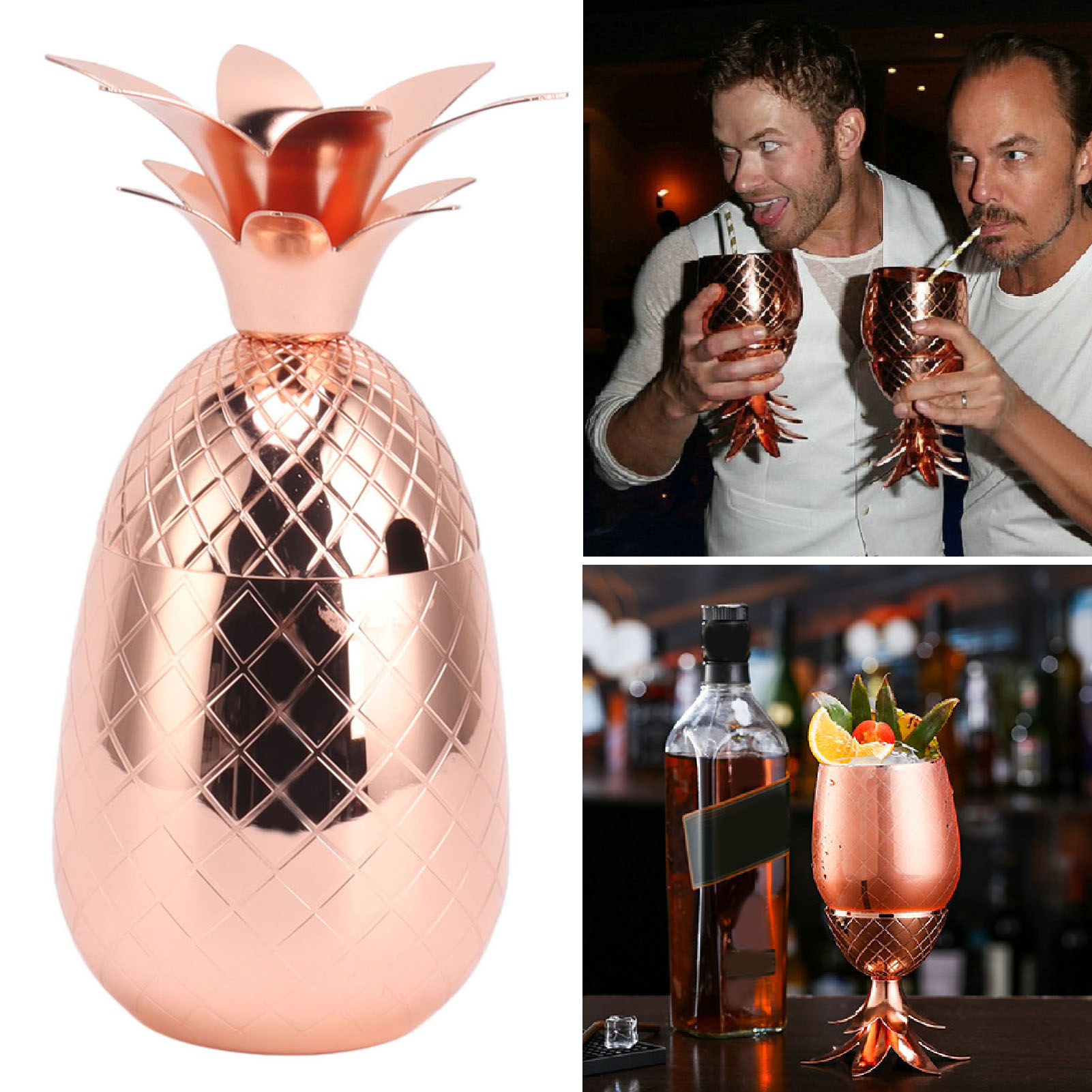 Ananas-cocktailglas 500 Ml, Edelstahl-trinkglas, Barkeeper-cocktailglas, Roségold