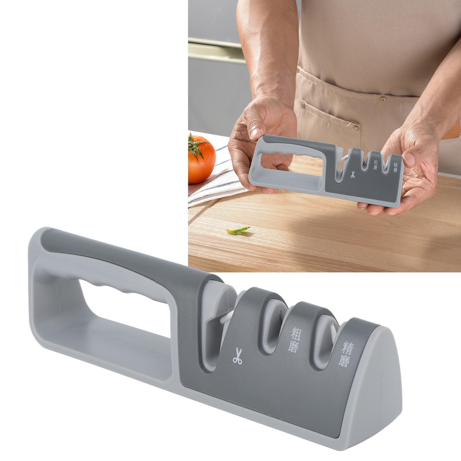 3-in-1 Multifunktionaler Schnellschärfer Mit Zugmechanismus Für Messer, Scheren Und Besteck.