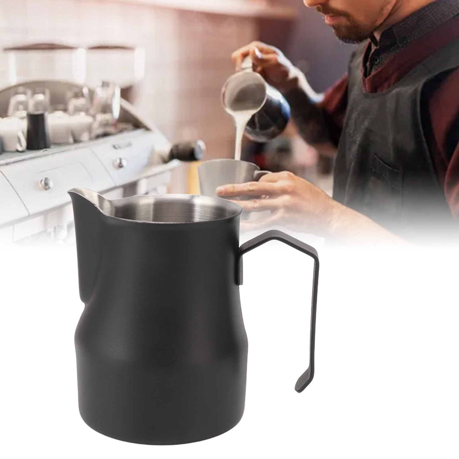 Italienischer Messbecher Aus Edelstahl 304 Mit Ausgießer, Milchaufschäumer, Milchaufschäumschale Und Latte-art-becher, Mattschwarz, 550 Ml