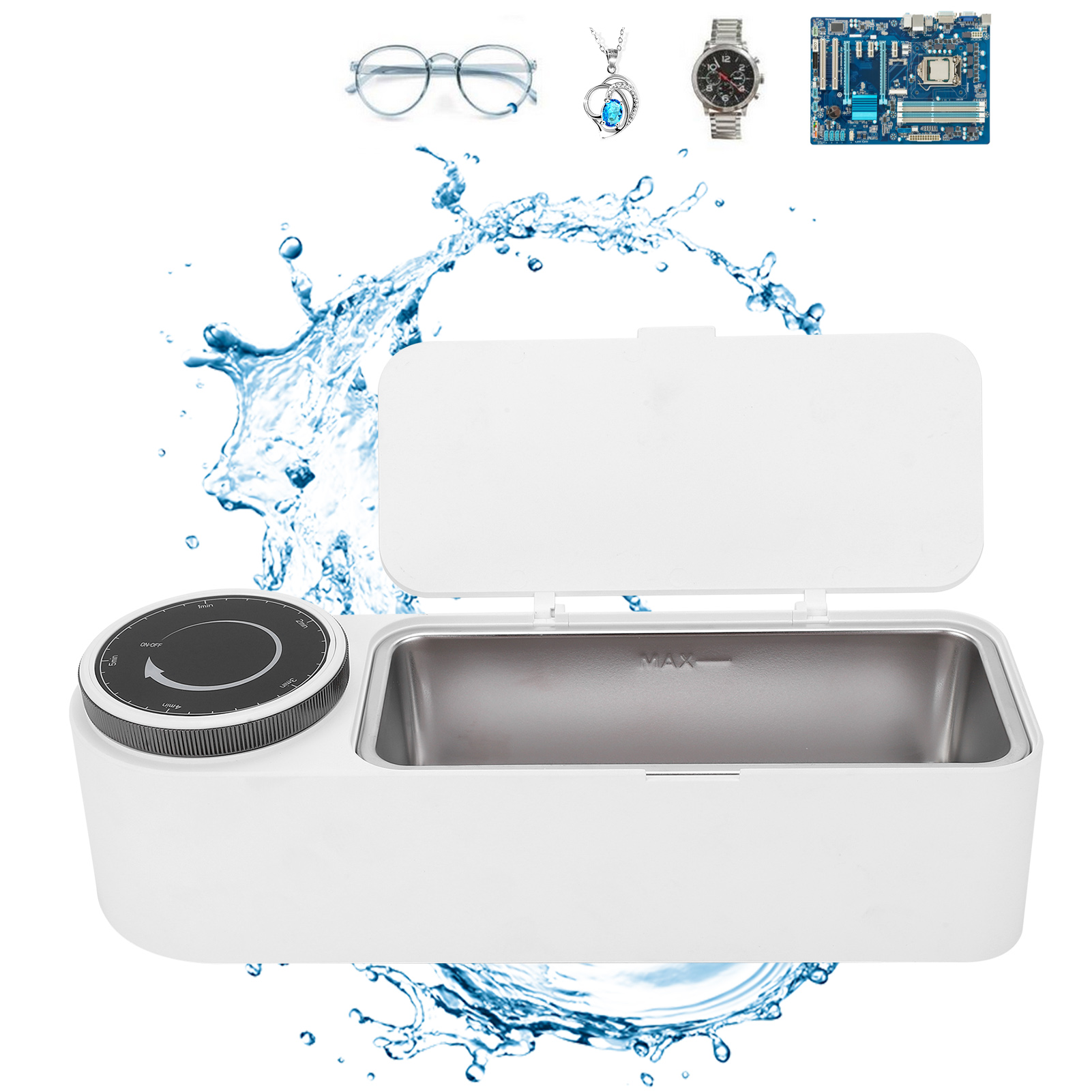 Mk-188 Weißer 650ml Mini-hochfrequenz-ultraschallreiniger Für Uhren, Zahnprothesen, Mobiltelefone, Motherboards, Brillen Und Schmuck (europäischer Standard Ac220-240v)