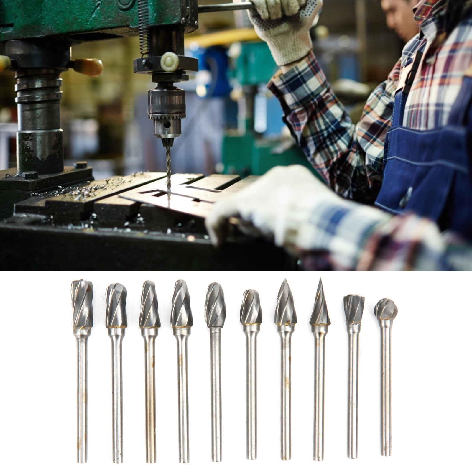 Ein Gemischter Satz Von 10 Hartmetall-rotationsfeilen (3 X 6 Mm Breit Und Grobe Zähne) Zum Schleifen Von Köpfen.