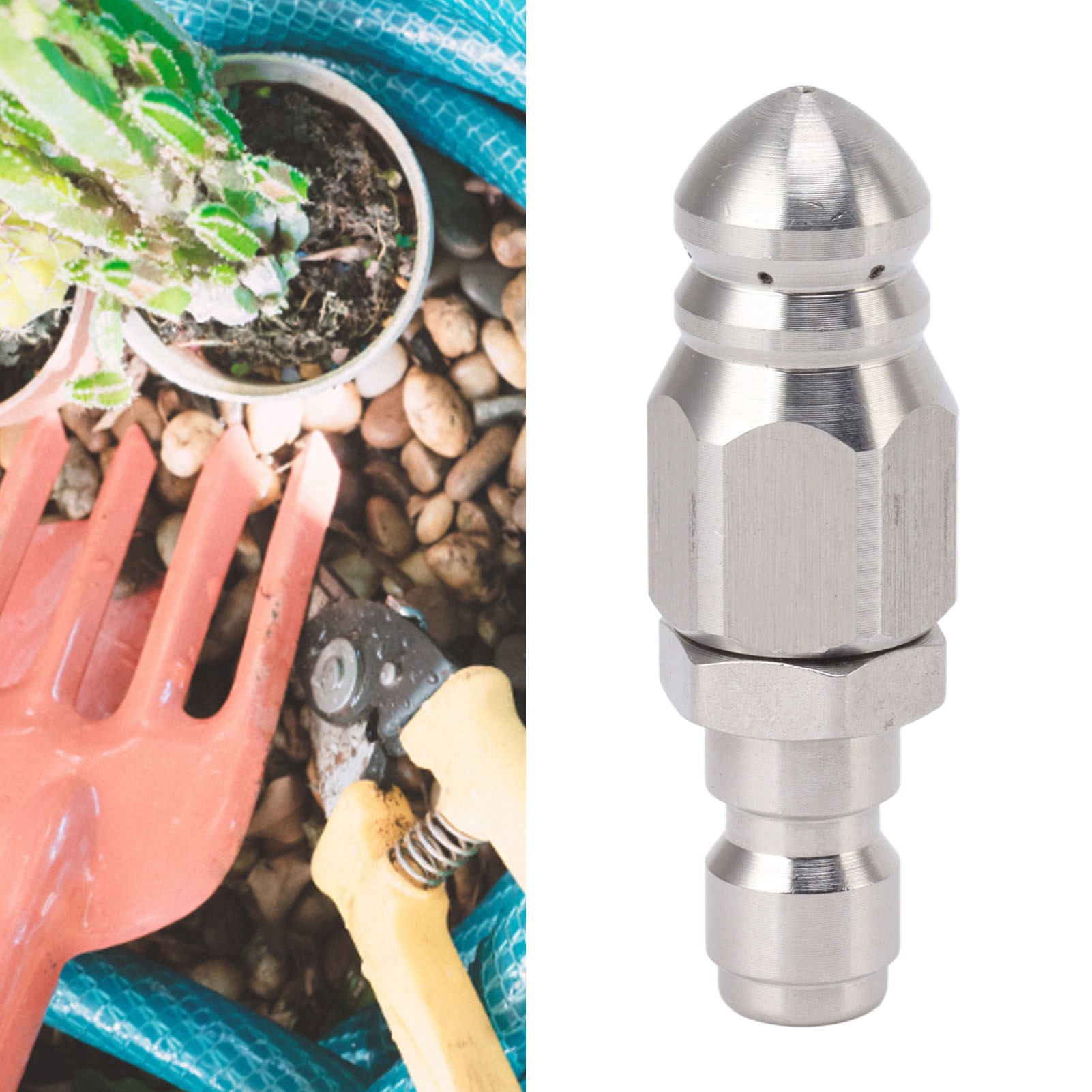Hochdruckdüse Aus Edelstahl Zur Reinigung Von 56-mm-abflussrohren (vorne 1/6, Hinten 1/4, Schnellanschluss-wasserstrahl, 5000 Psi)