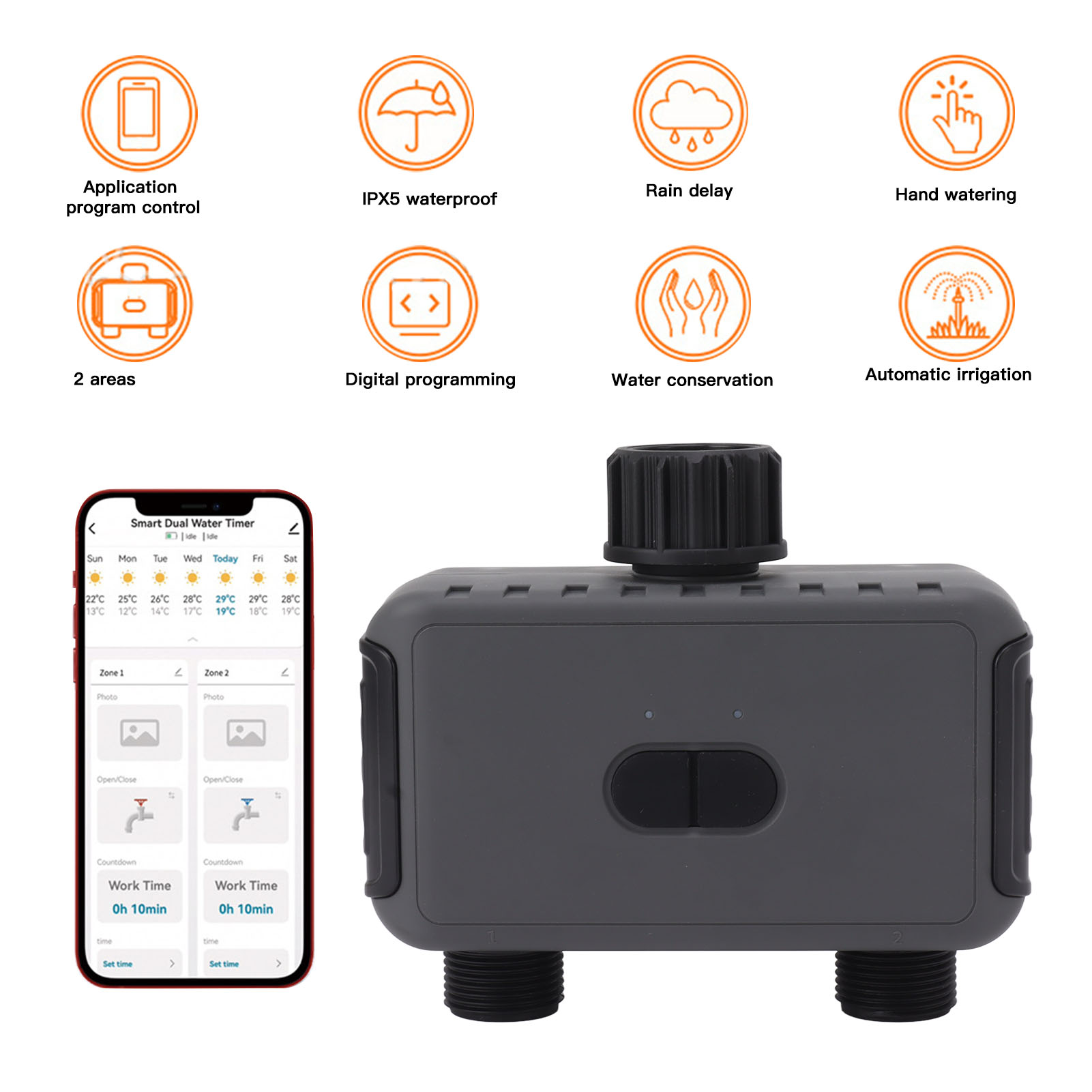 Intelligenter Wi-fi/bluetooth-bewässerungscontroller Mit Zwei Ausgängen, Zeitgesteuerter Bewässerung, Automatisches Bewässerungsgerät Für Gärten Und Rasenflächen, Spannung 100-240 V (europäischer Stan