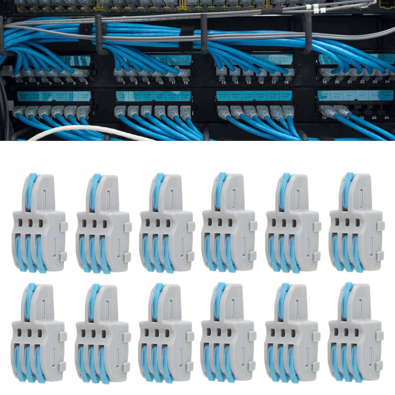 Packung Mit 20 T-förmigen Schnellanschlussklemmen, Druckknopfverbindern, Parallelverteilern Mit 1 Eingang Und 3 Ausgängen, Grau Spl-f13 Blau