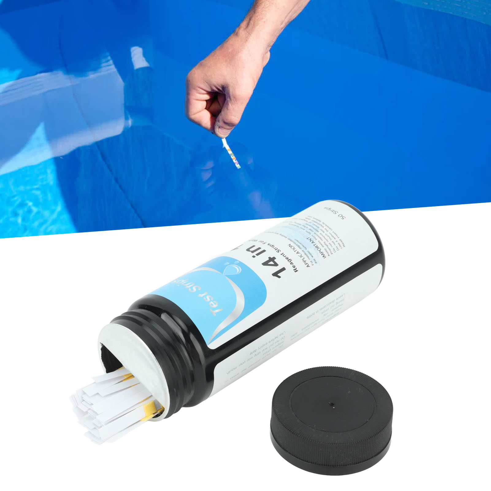 Packung Mit 50 Multifunktionalen 14-in-1-teststreifen Für Schwimmbäder Zur Messung Von Restchlor, Ph-wert Und Alkalität Sowie Zur Prüfung Von Trinkwasser, Thermalquellen Und Teichen.