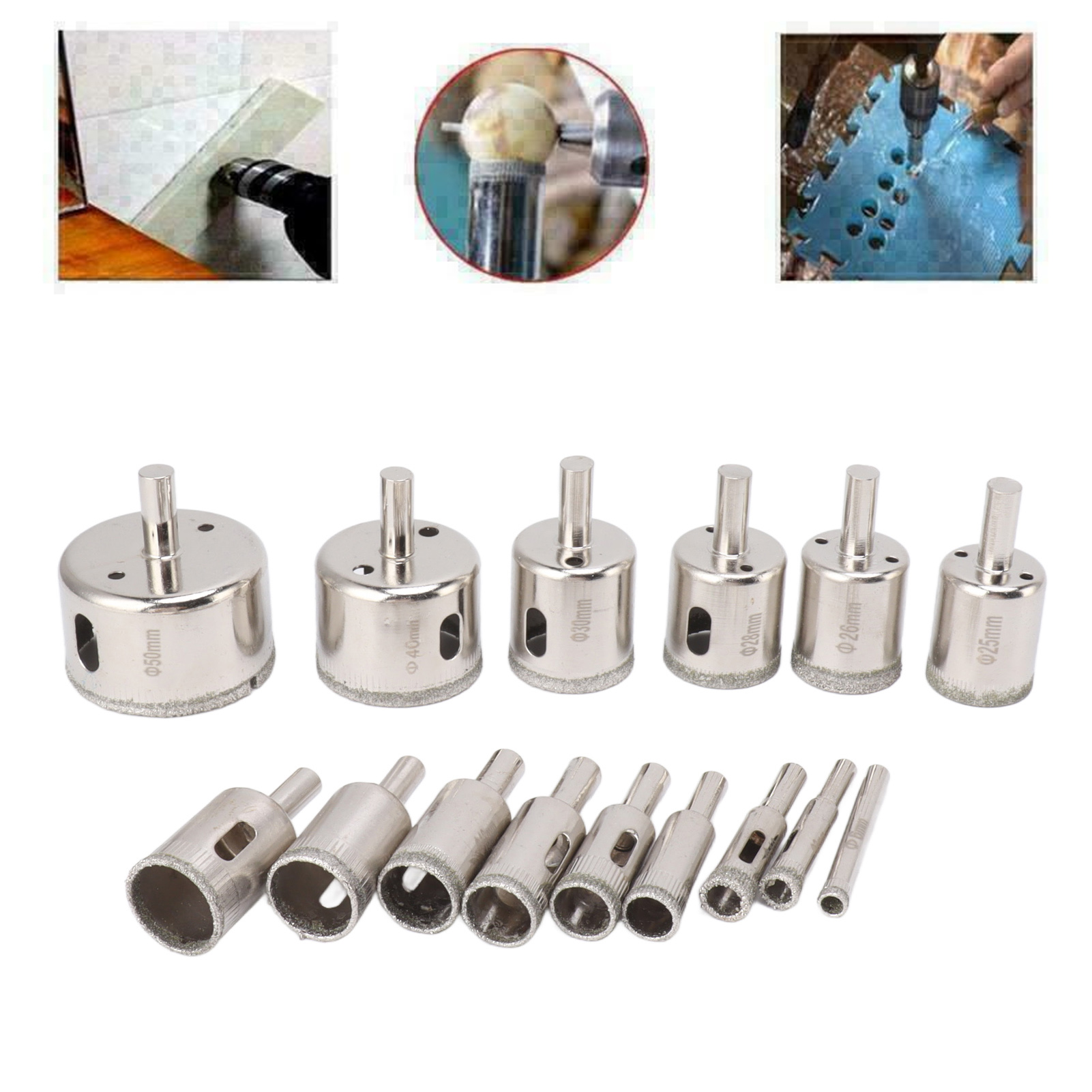 15-teiliges Set Diamant-lochsägen Für Glas, Glasbohrer, Marmor-lochsäge, Keramikbohrer (6-8-10-12-14-16-18-20-22-25-26-28-30-40-50 Mm)