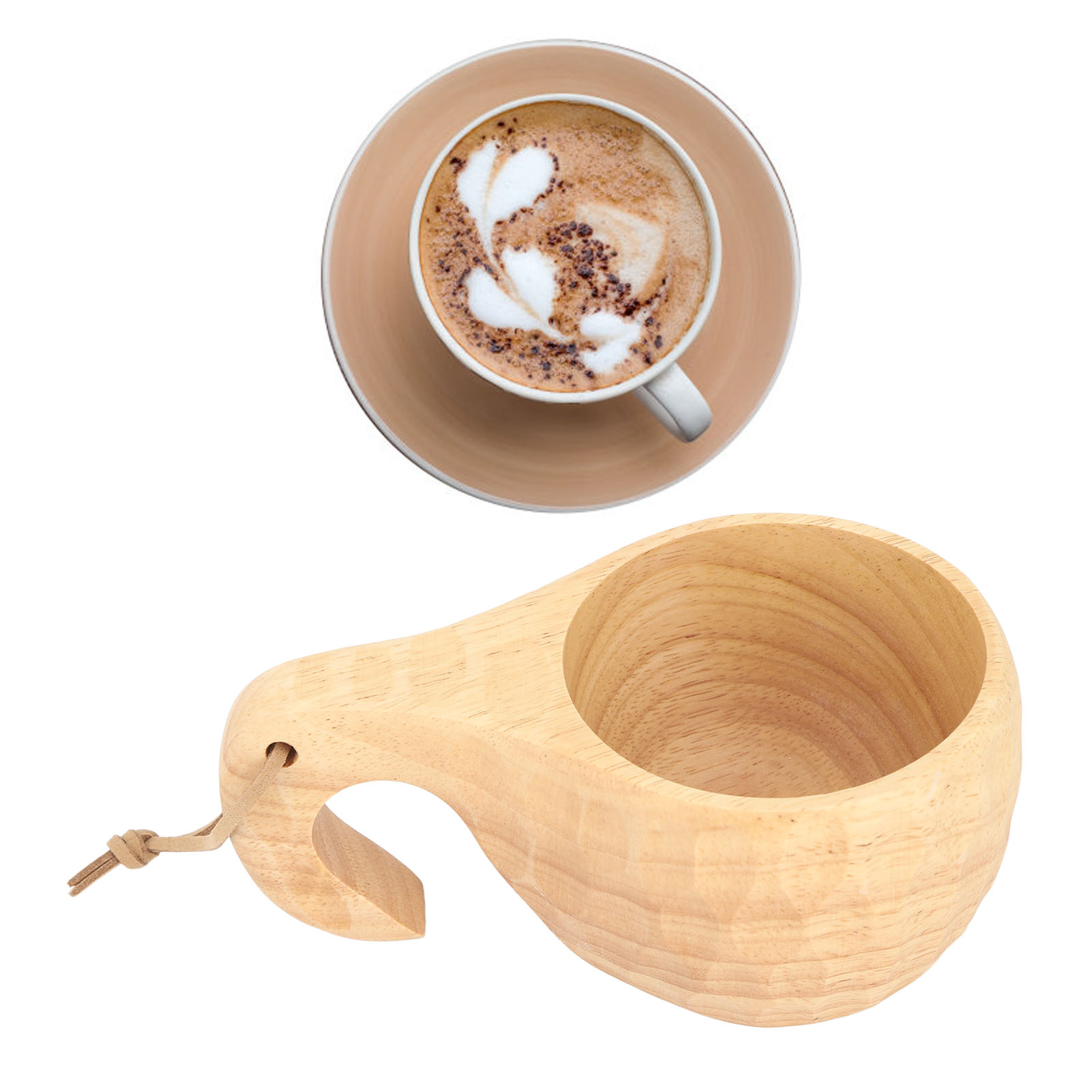 Finnischer Holzbecher 200 Ml, Becher Aus Gummibaumholz, Nordischer Stil, Mit Henkel, Tragbarer Becher, Milch-/kaffeebecher, Becher Aus Schildpatt/elefantenrüssel.