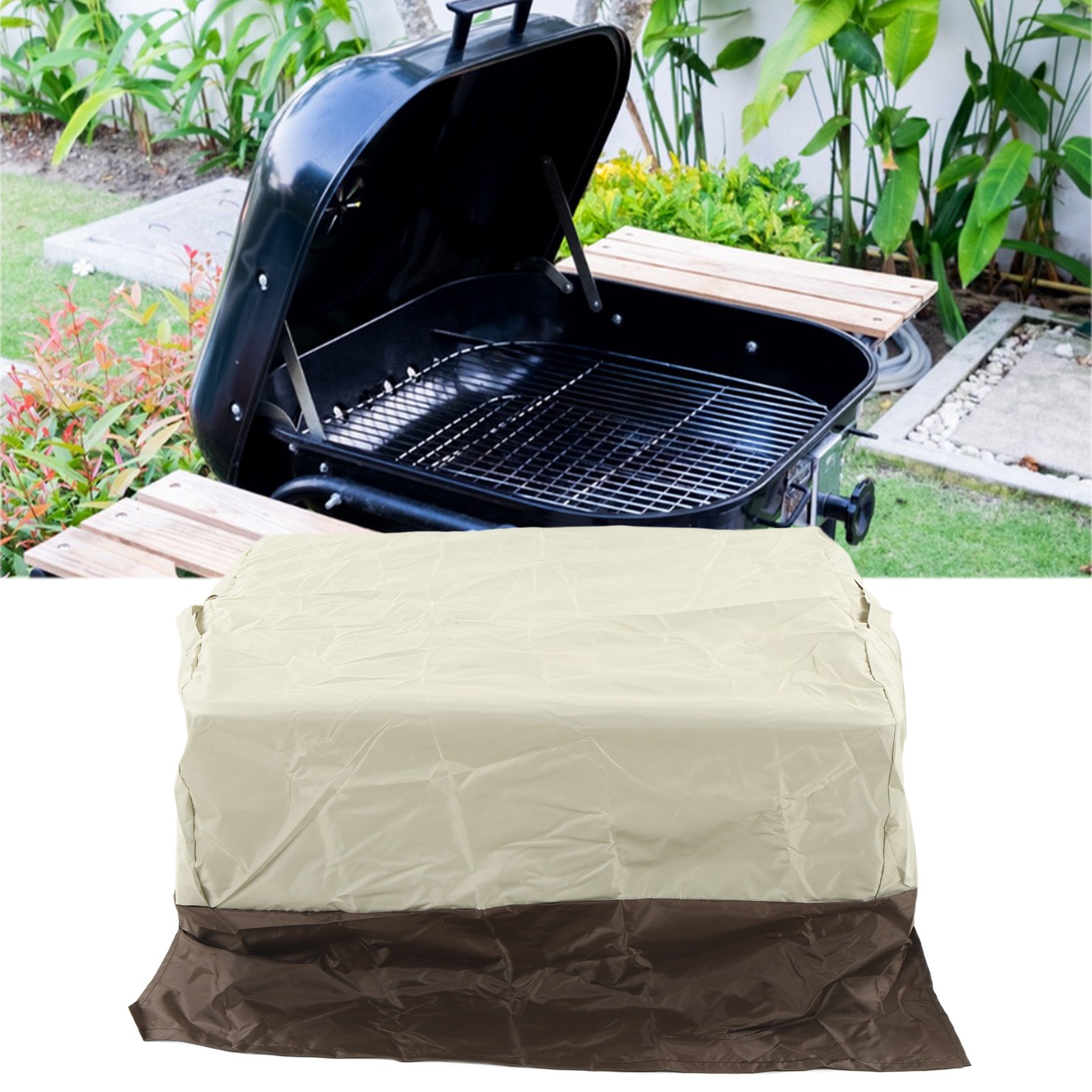 Wasserdichte Abdeckung Aus Oxford-gewebe Für Den Außengrill Mit Integriertem Grillrost Und Deckel. 81 X 66 X 61 Cm, Beige/kaffeefarben.