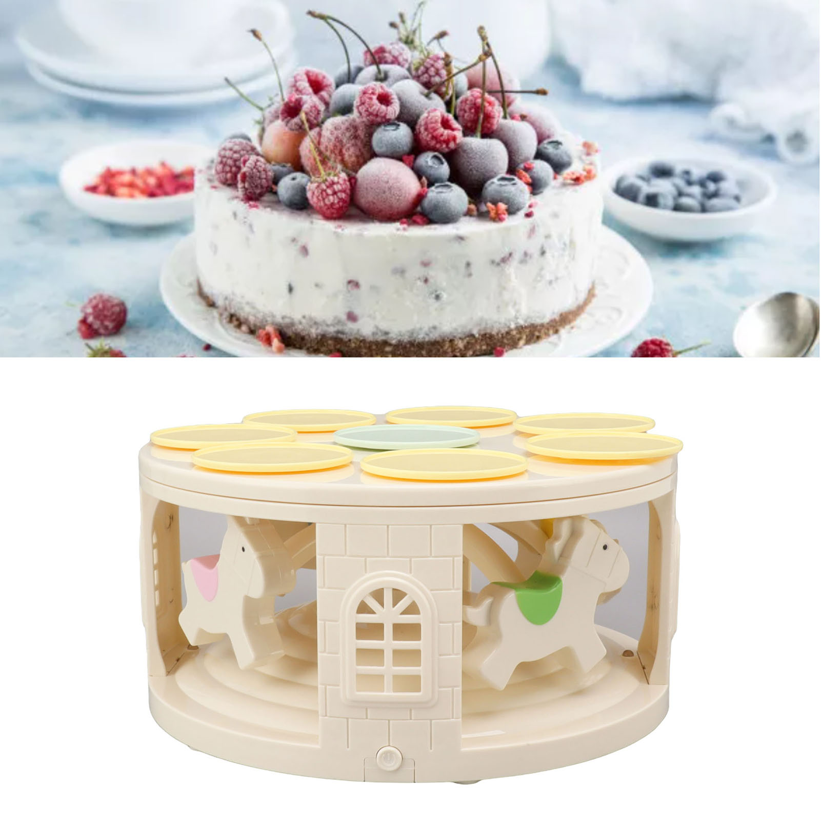 Led-karussell-dessertmaschine Mit 4 Liedern, Automatischem Drehteller Und Kuchenanzeige
